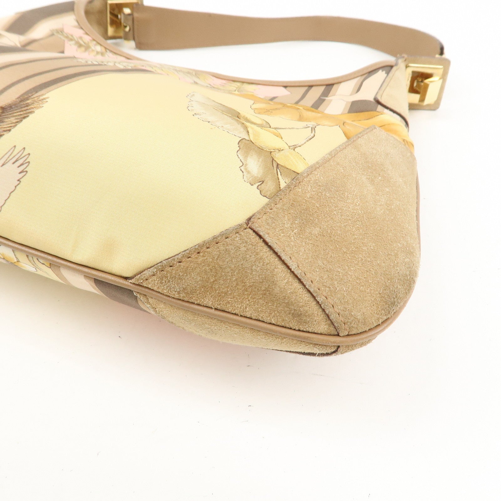 Ferragamo Nylon Leather Shoulder Bag Brown Pink Gold