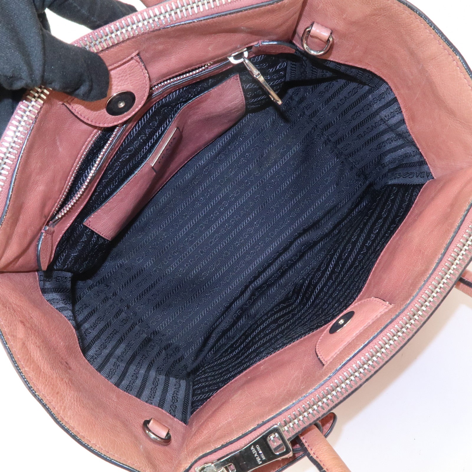 PRADA Triangle Logo Leather 2Way Tote Bag Hand Bag Pink B2625M