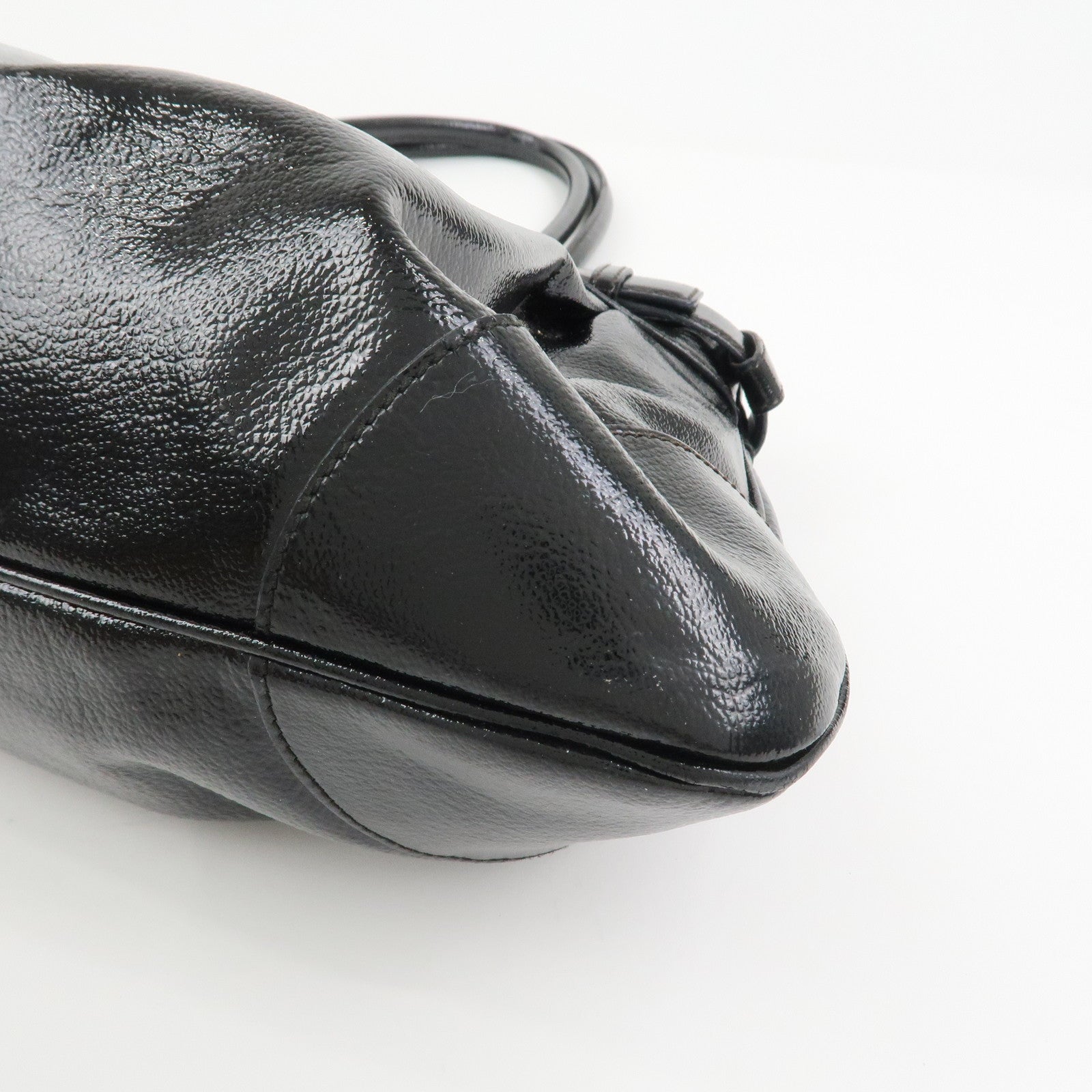 Ferragamo Gancini Patent Leather Hand Bag Shoulder Bag Black