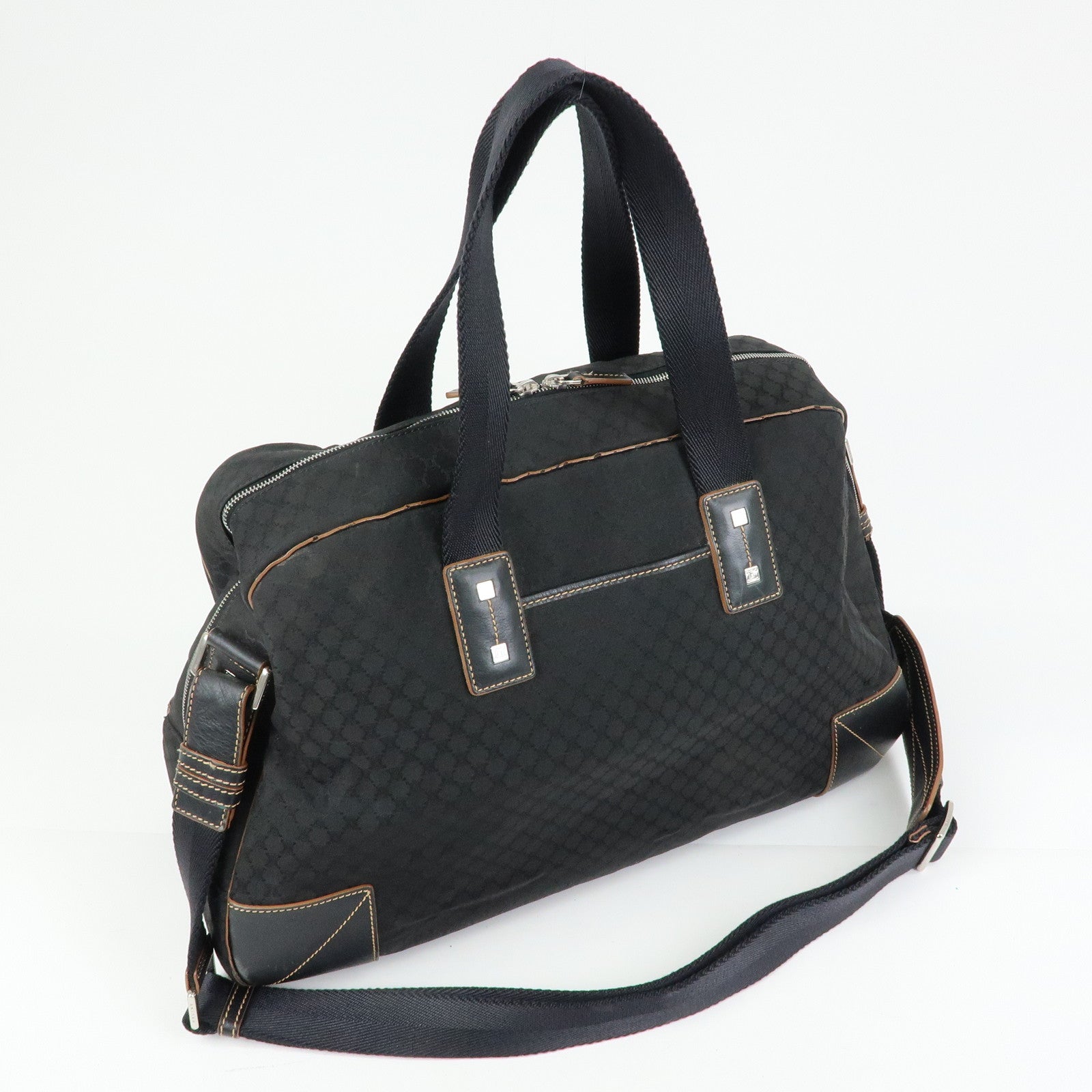 CELINE Macadam Canvas Leather Boston Bag Hand Bag Black