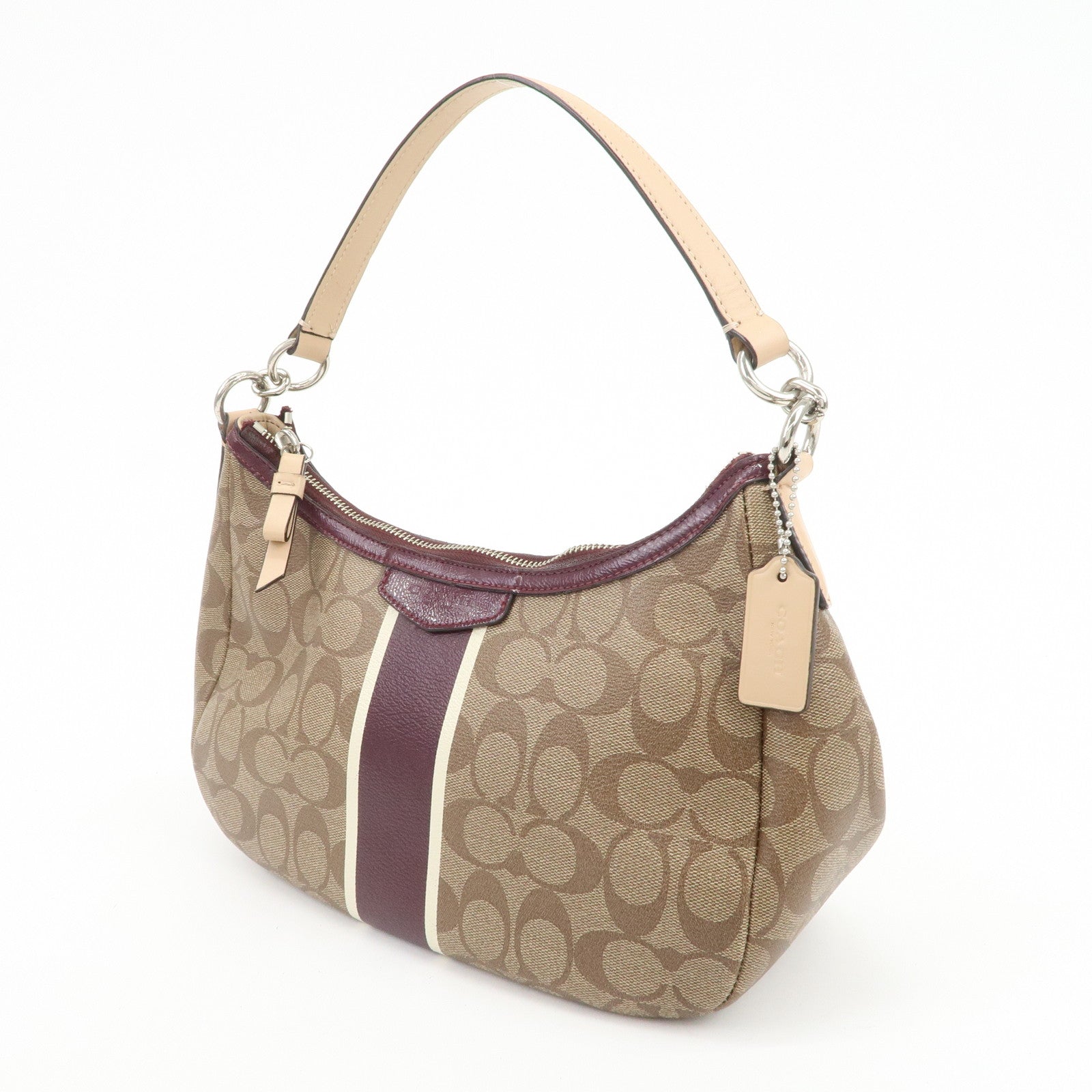 COACH Signature PVC Patent Leather 2Way Shoulder Bag Hand Bag Beige