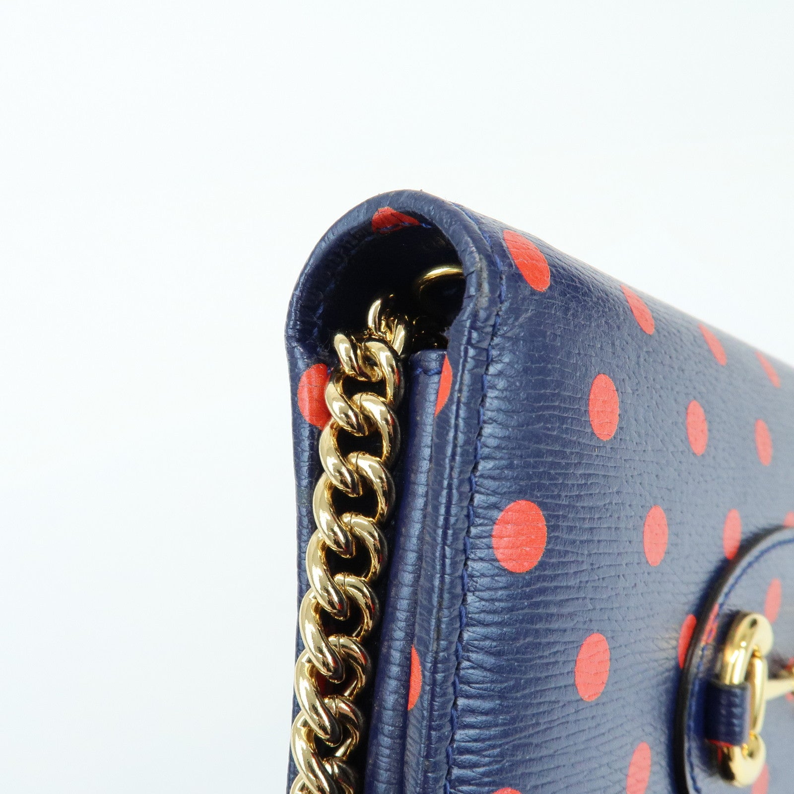 GUCCI Horsebit 1955 Calf Leather Chain Long Wallet Navy Red 621892