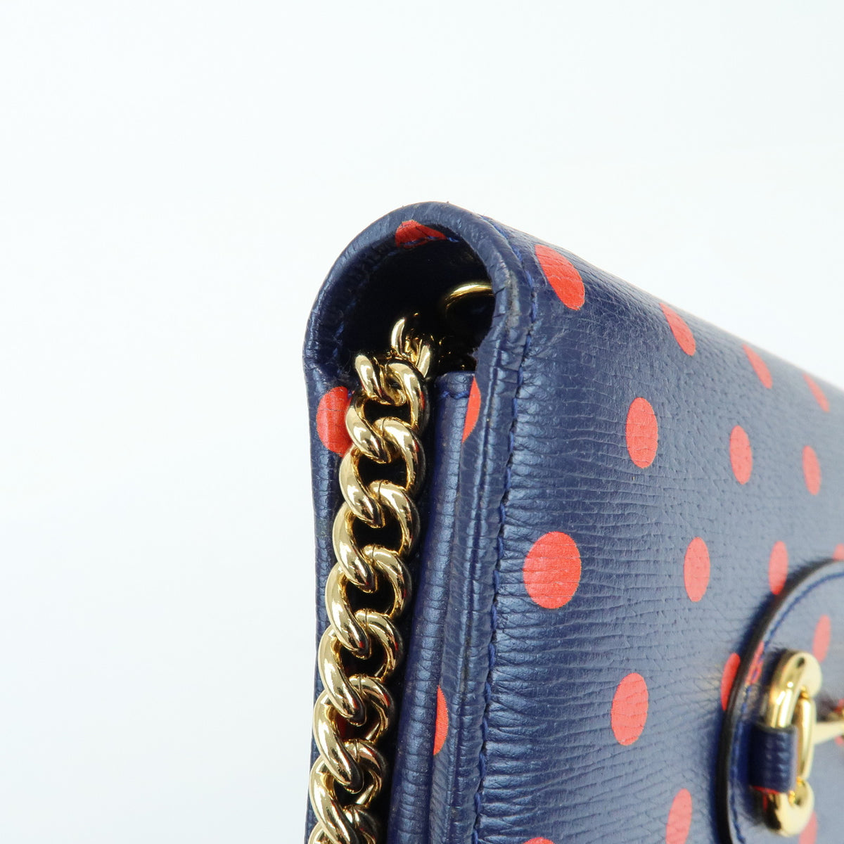 GUCCI Horsebit 1955 Calf Leather Chain Long Wallet Navy Red 621892