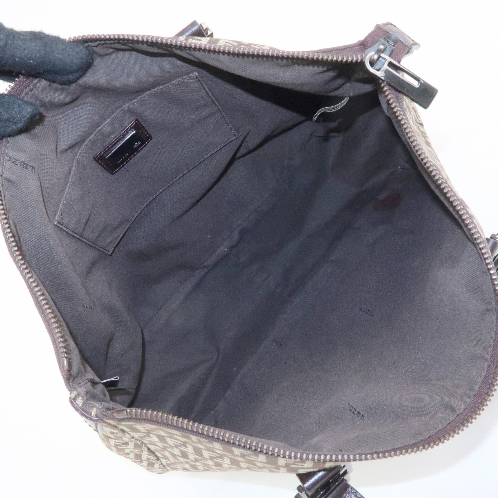 FENDI Zucchino Canvas Leather Tote Bag Hand Bag Brown 8BH138