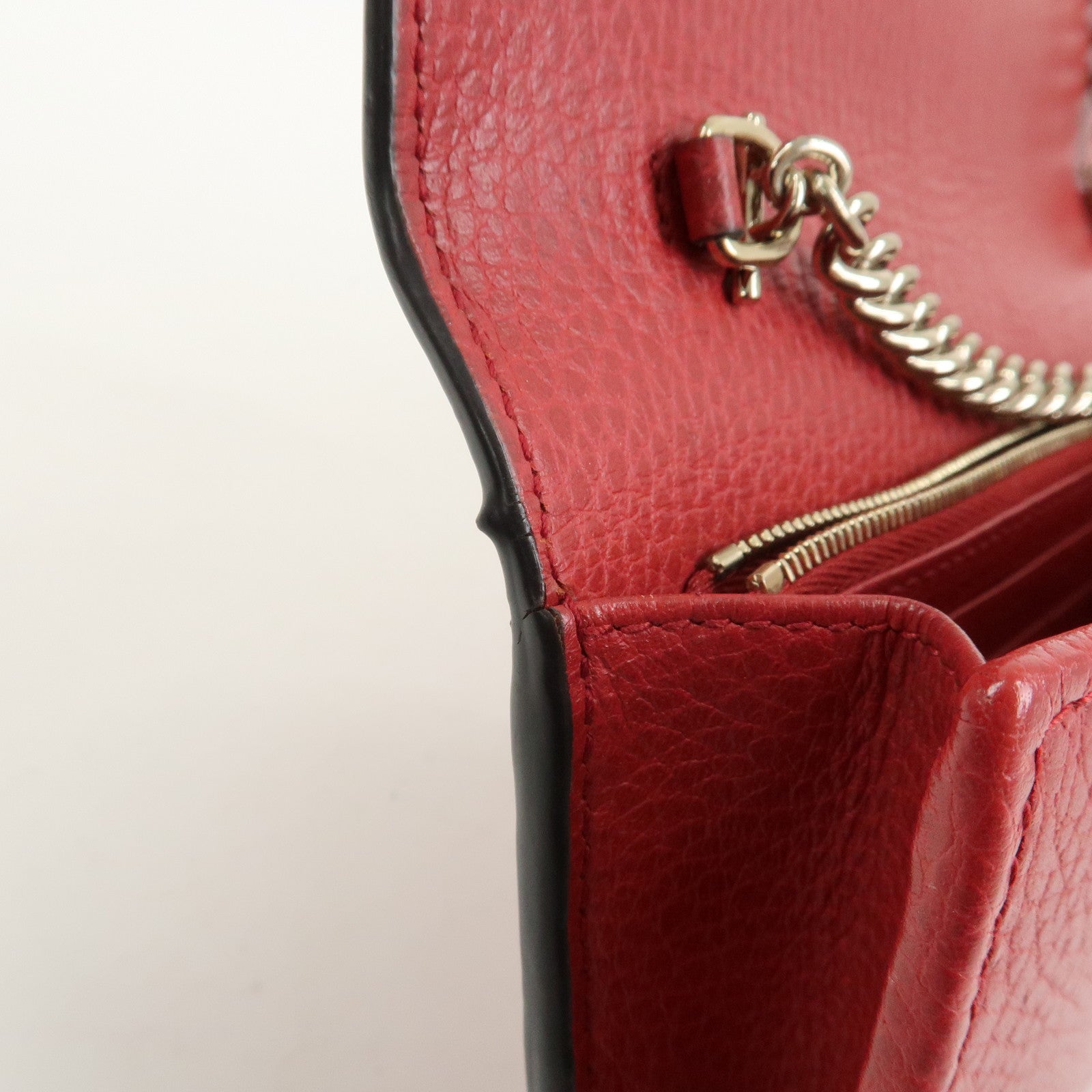 GUCCI Interlocking G Leather Chain Wallet Shoulder Bag Red 510314