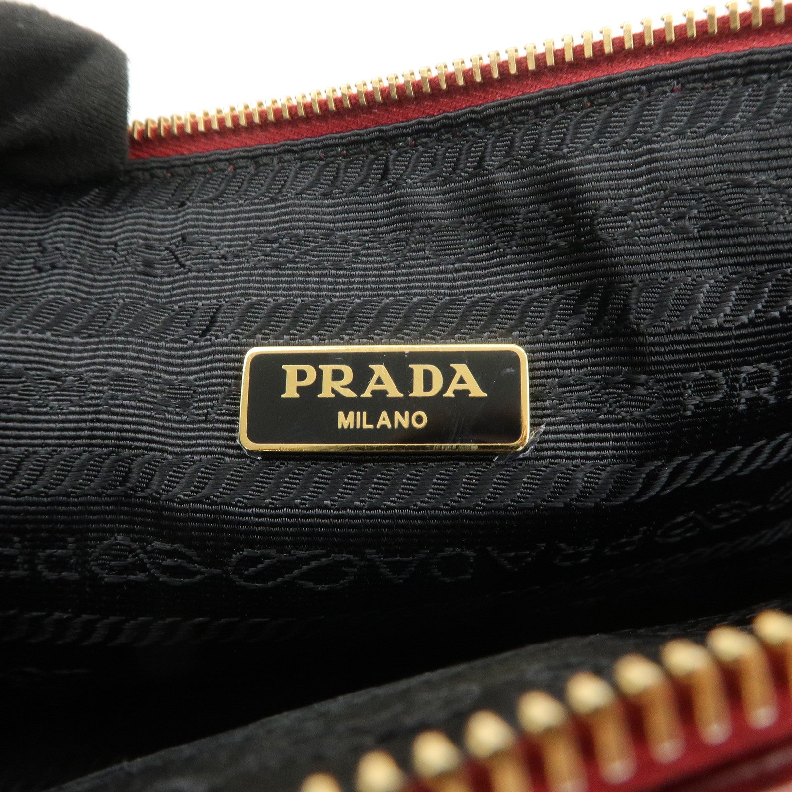 PRADA Logo Leather Pouch Cosmetic Pouch Red