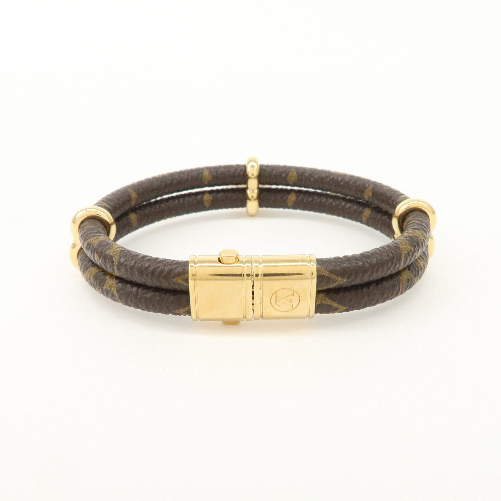 Louis Vuitton Monogram Leather Keep It Twice Bracelet M8109