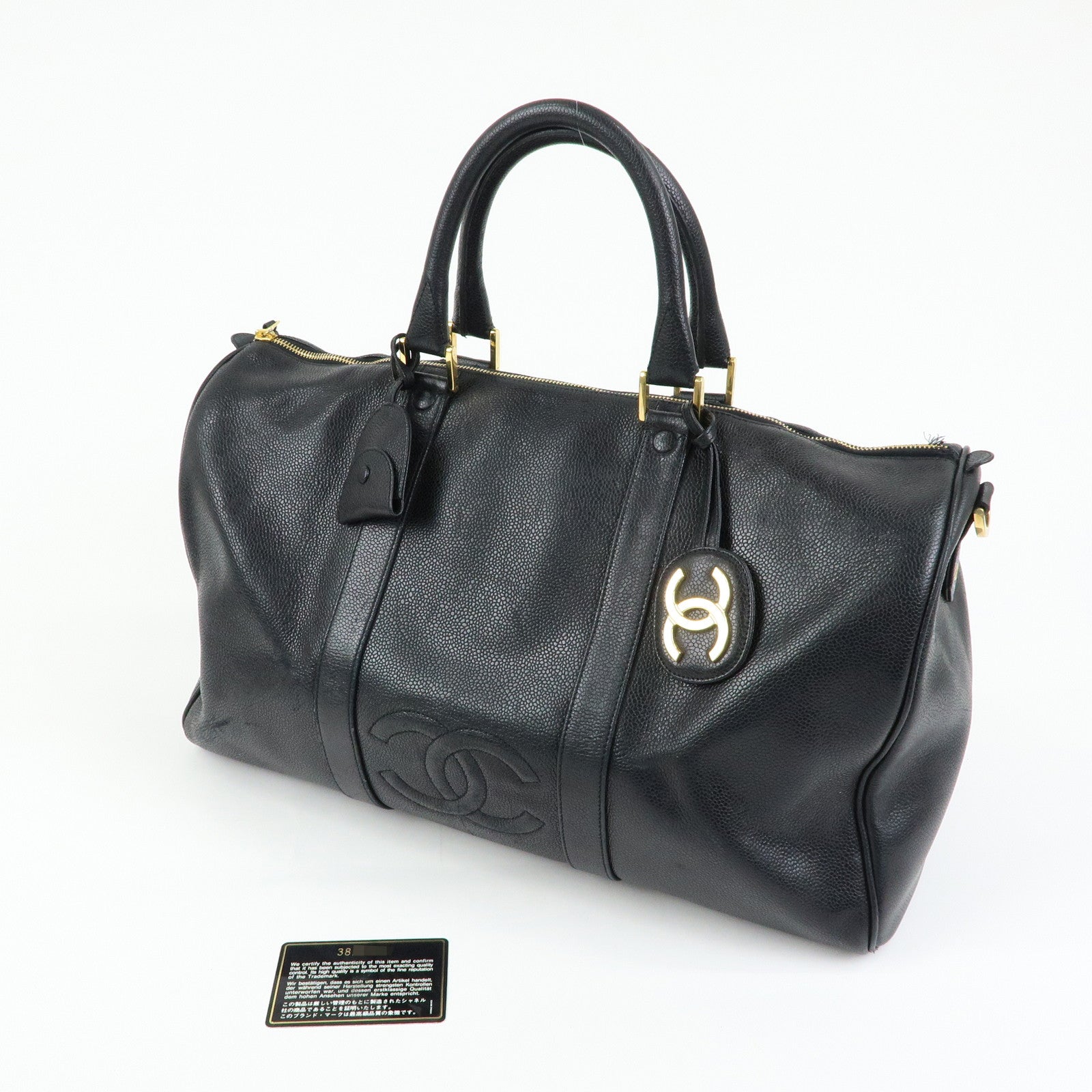 CHANEL COCO Mark Caviarskin Boston Bag Hand Bag Travel Bag Black