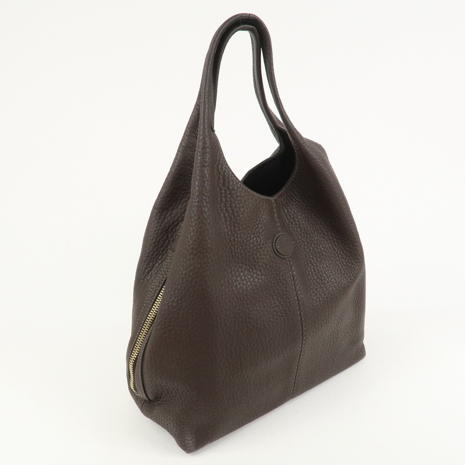 TOD'S Logo Leather Shoulder Bag Hand Bag Brown