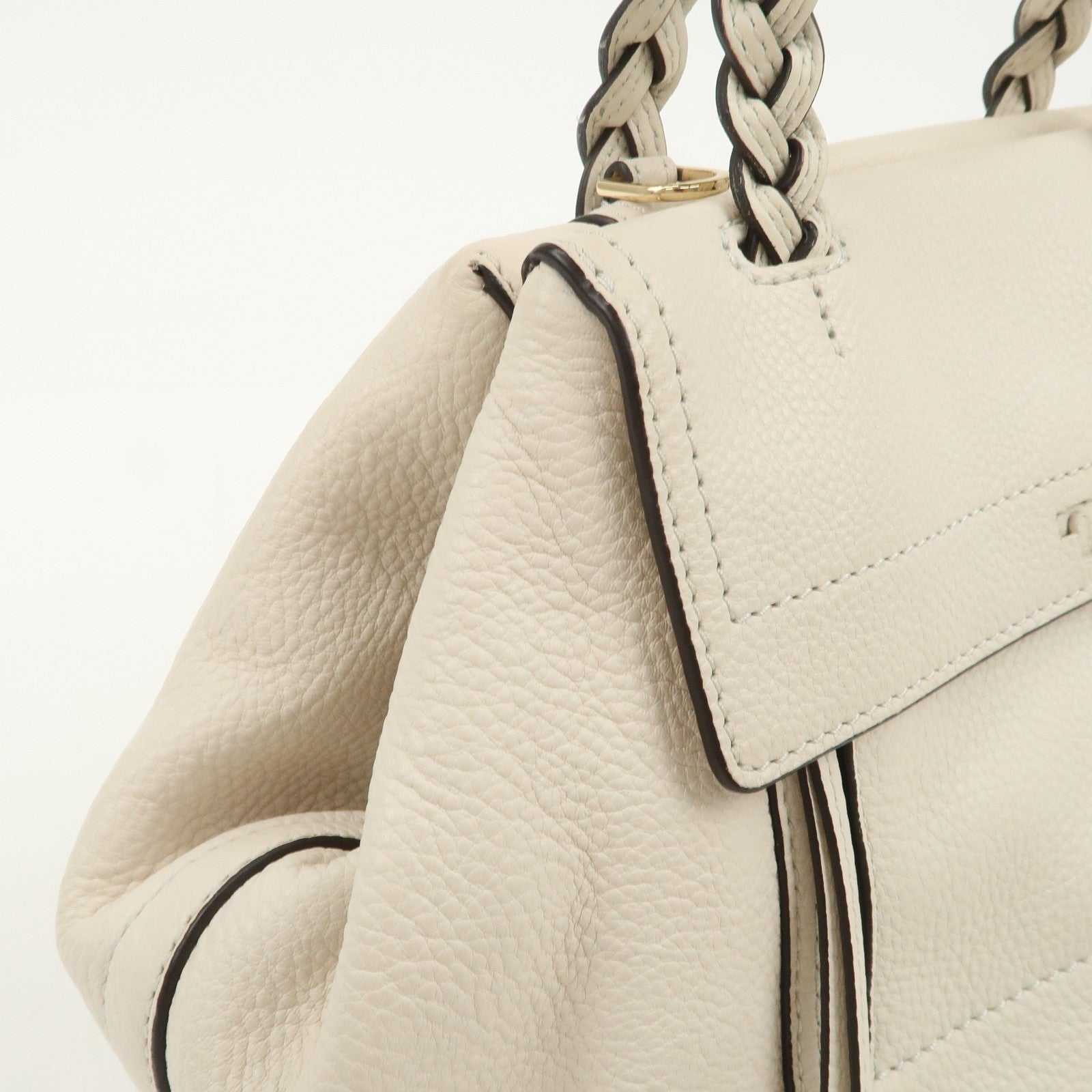 TORY BURCH Logo Leather 2Way Bag Hand Bag Shoulder Bag Ivory