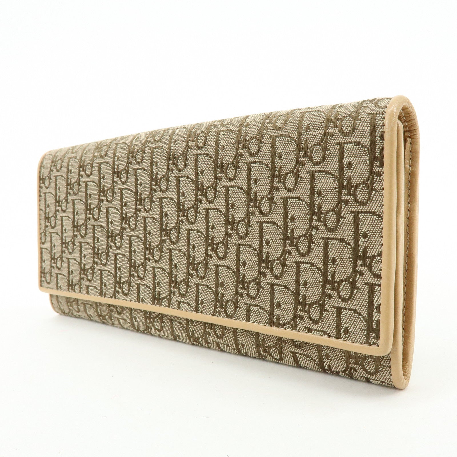 Christian Dior Trotter Jaquard Canvas Leather Long Wallet Brown