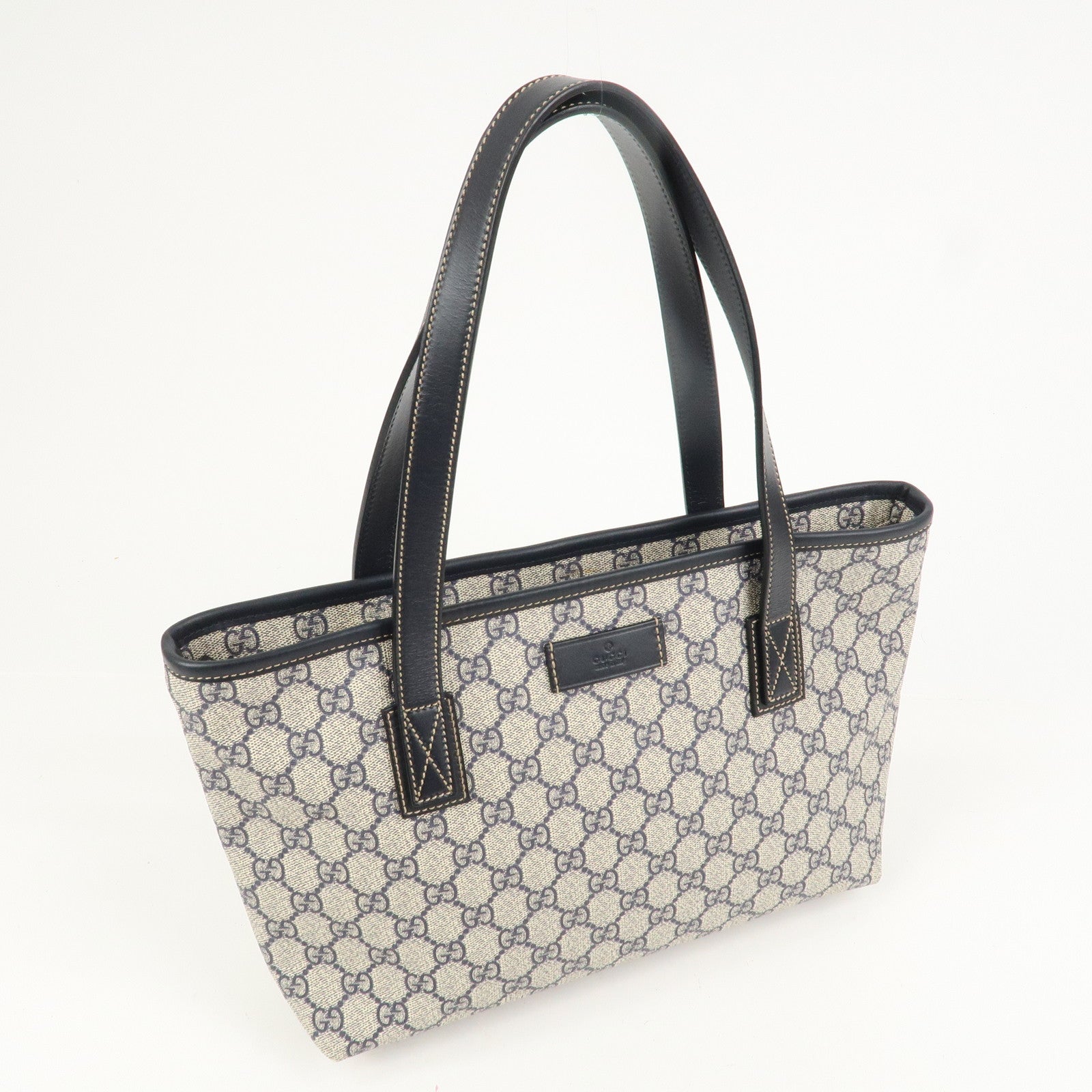 GUCCI GG Supreme PVC Leather Tote Bag Hand Bag Beige Black 211138