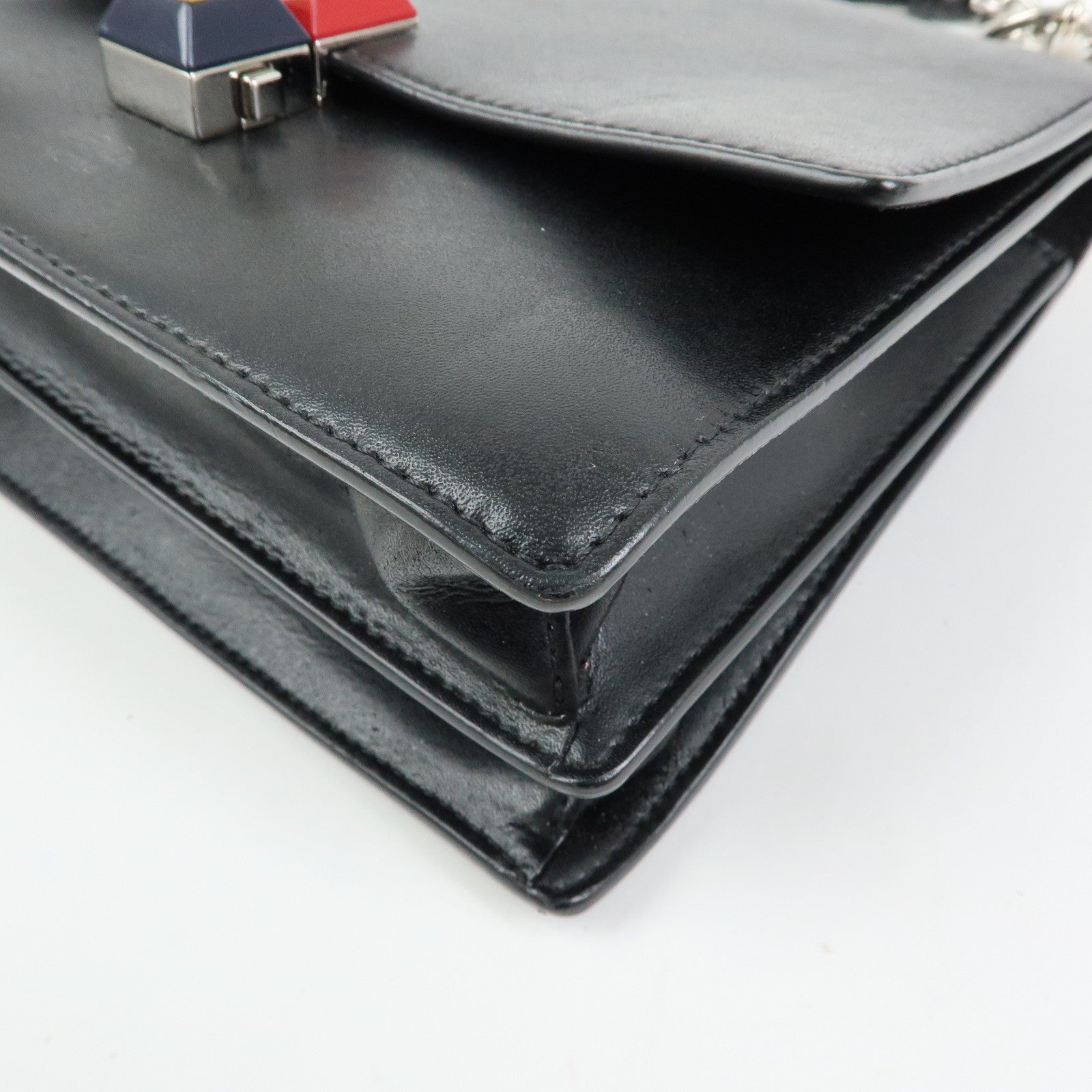 FENDI Kan I Mini Leather Chain Shoulder Crossbody Bag Black 8M0381