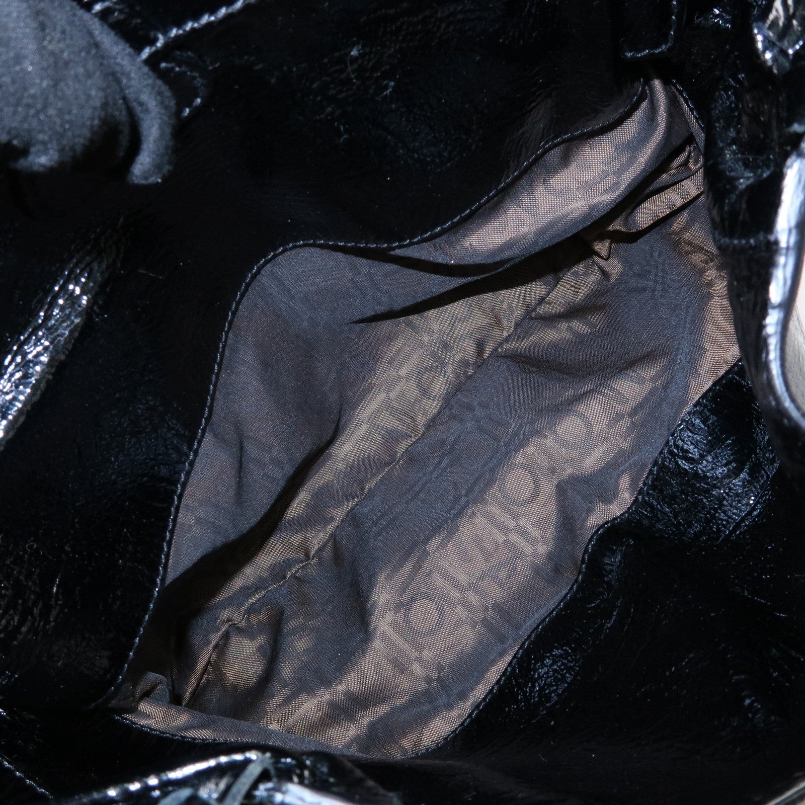 Ferragamo Gancini Patent Leather Hand Bag Shoulder Bag Black