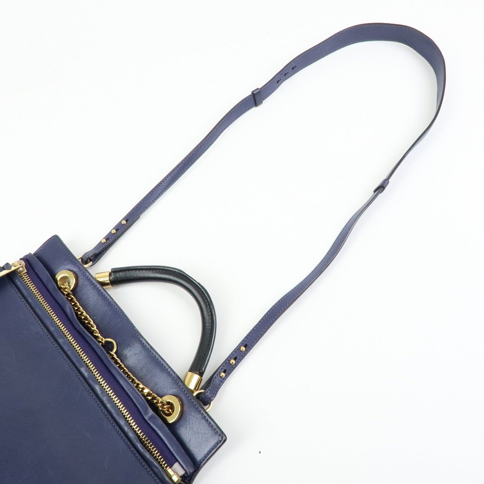 Chloe Goldie Leather Suede 2Way Hand Bag Shoulder Bag Navy