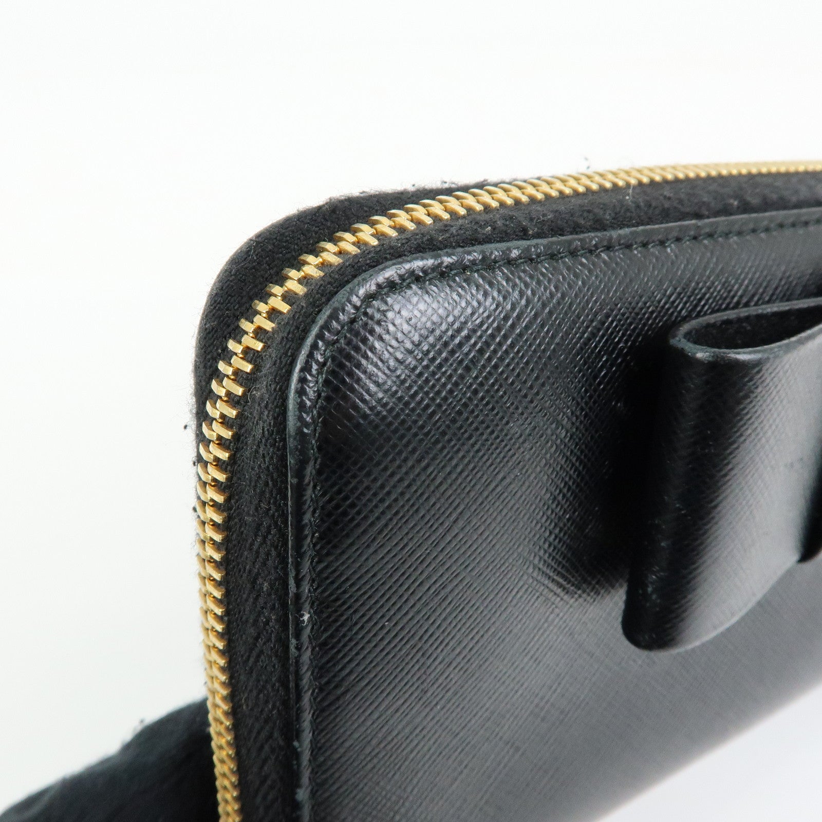 PRADA Logo Saffiano Leather Round Zippy Long Wallet Ribbon 1ML506