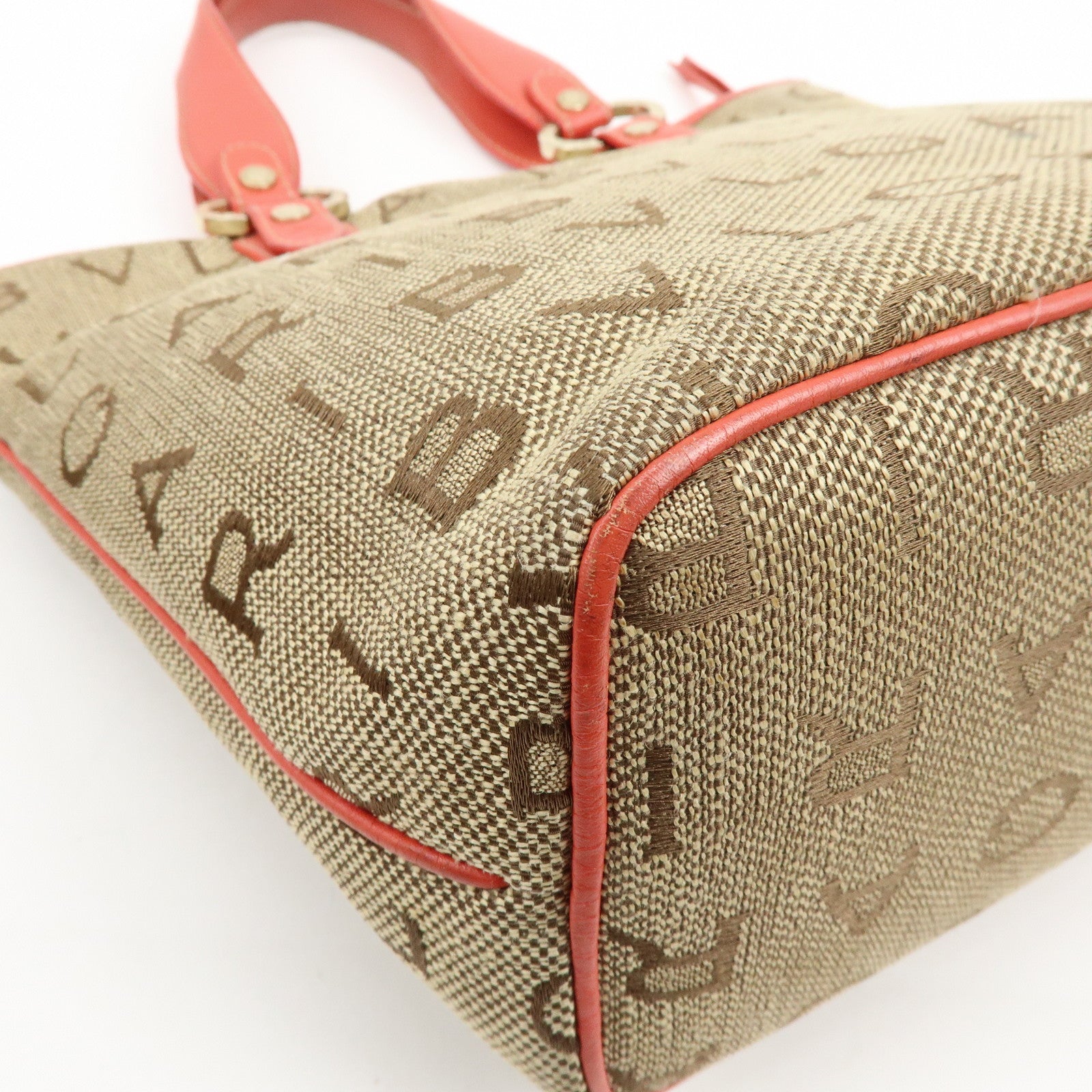 BVLGARI Logo Mania Jacquard Leather Tote Bag Hand Bag Beige Red