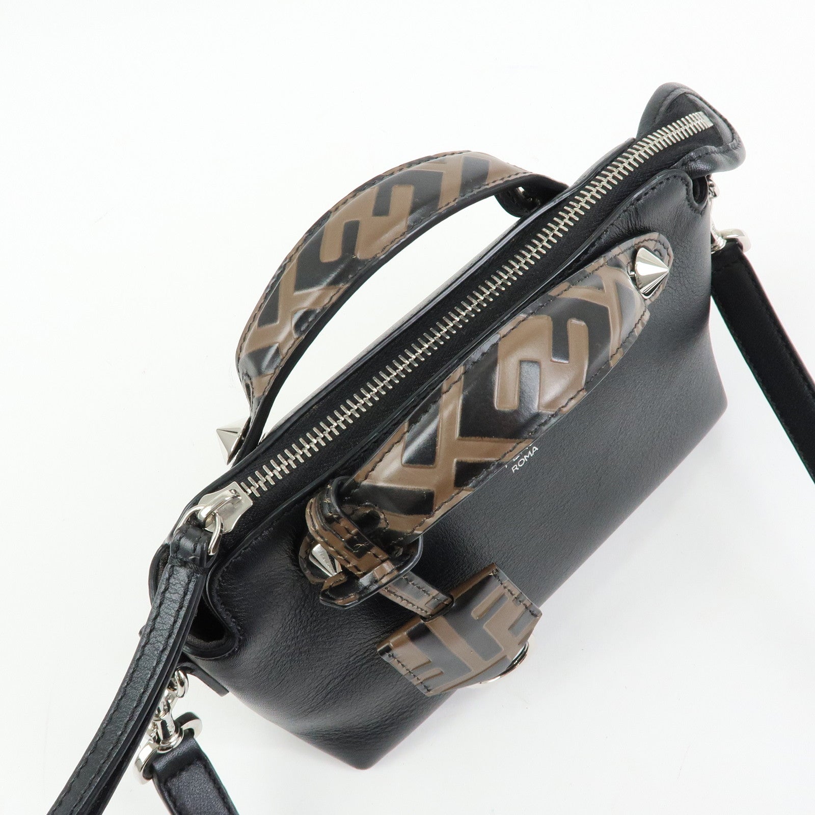 FENDI By The Way Zucca Leather 2Way Shoulder Bag Black Brown 8BL145