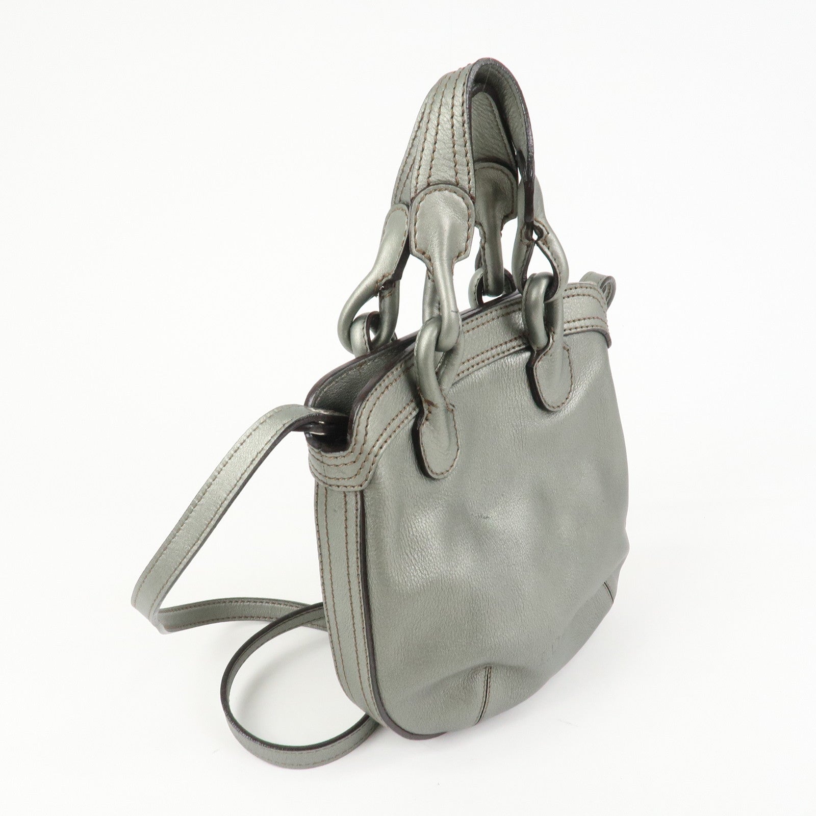 LOEWE Leather 2WAY Bag Shoulder Bag Hand Bag Metallic Gray