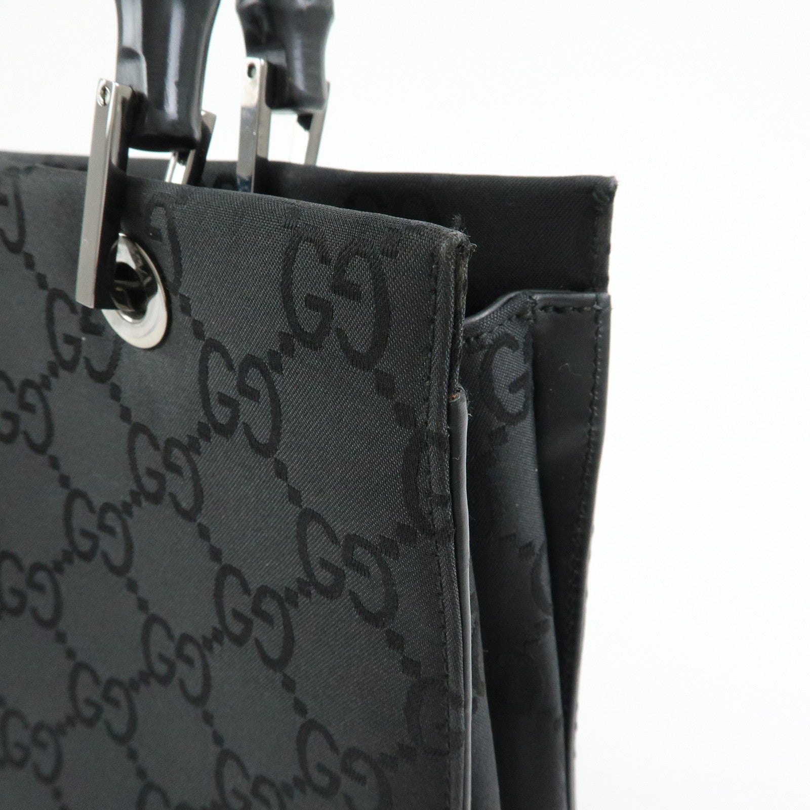 GUCCI Bamboo GG Nylon 2Way Tote Bag Black 002.1016