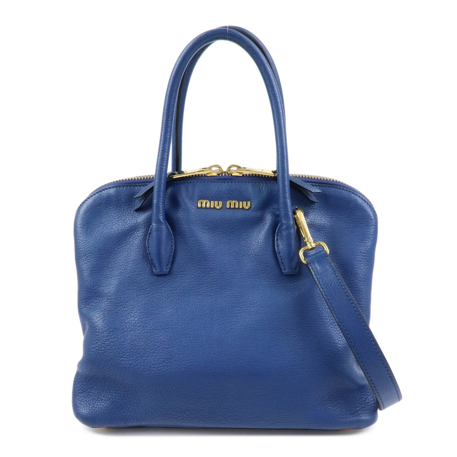 MIU MIU Madras Leather 2Way Bag Hand Bag Shoulder Bag Blue RL0097