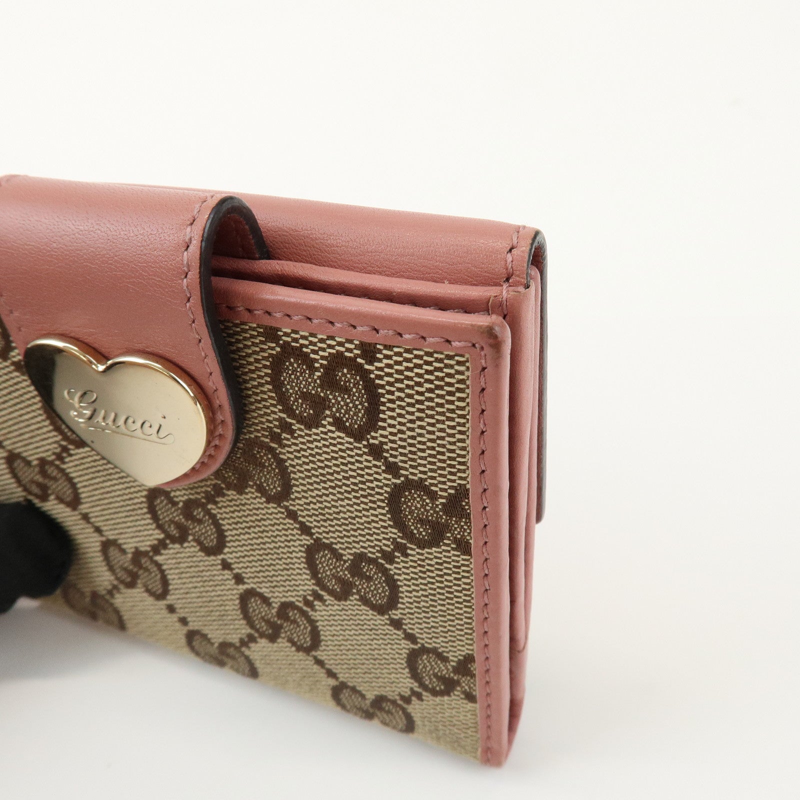 GUCCI Lovely Heart GG Monogram Canvas Leather Compact Wallet 203548