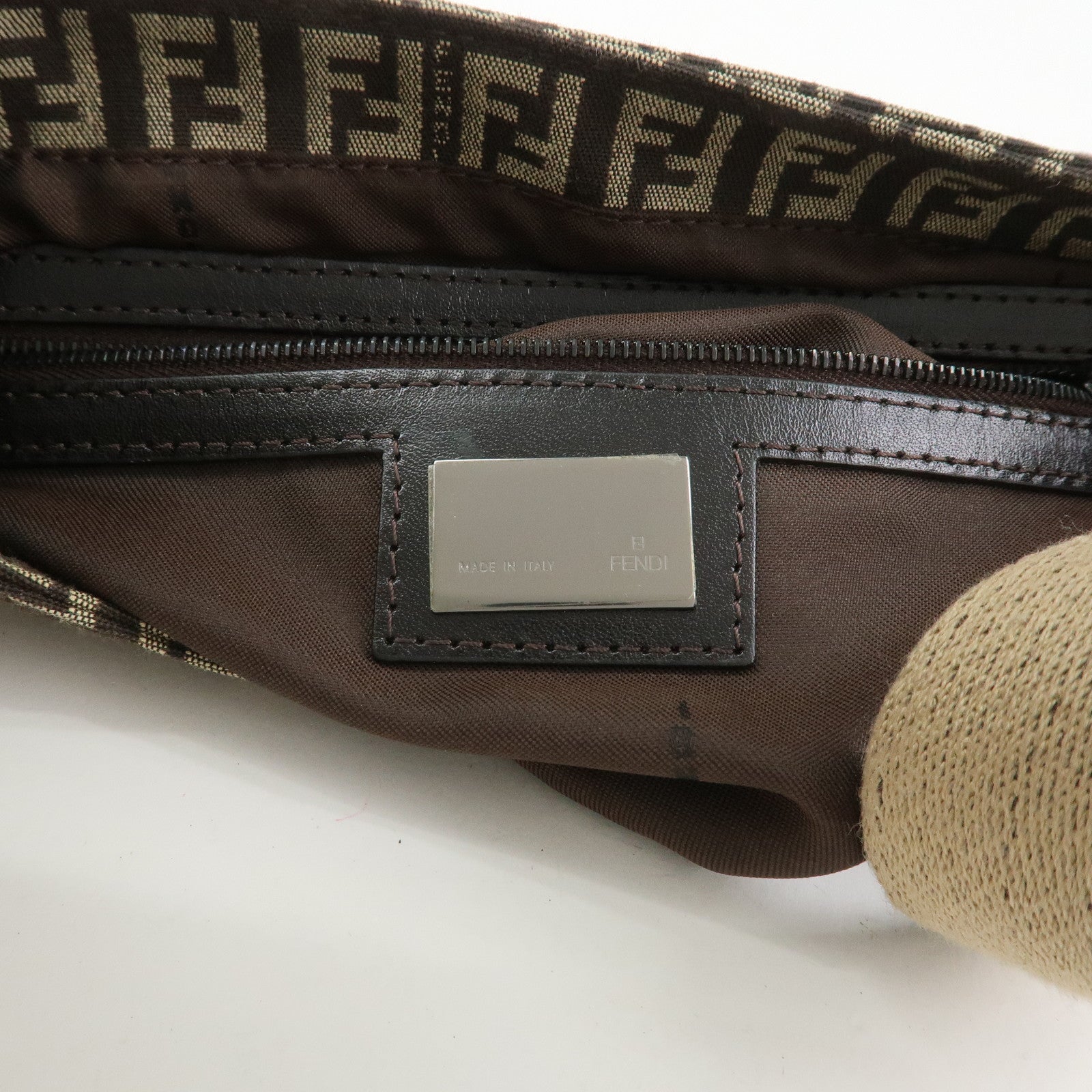 FENDI Zucchino Canvas Leather Shoulder Bag Crossbody Bag 8BR320
