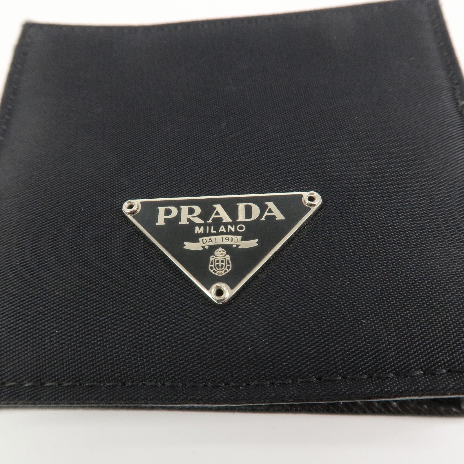 PRADA Triangle Logo Nylon Saffiano Leather Coin Case Black M634