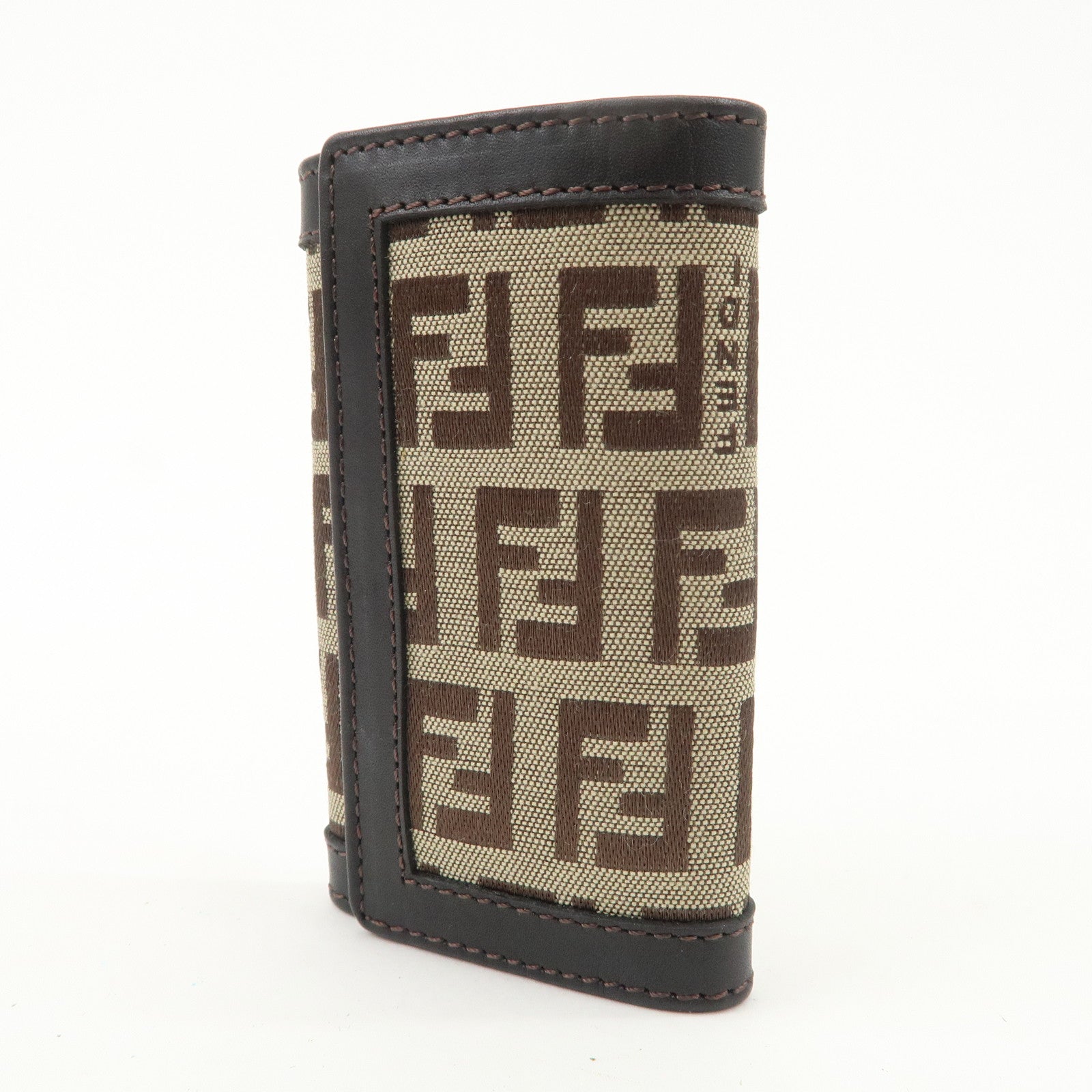 FENDI Zucchino Canvas Leather 6 Rings Key Case Brown Khaki 8AP002 Used