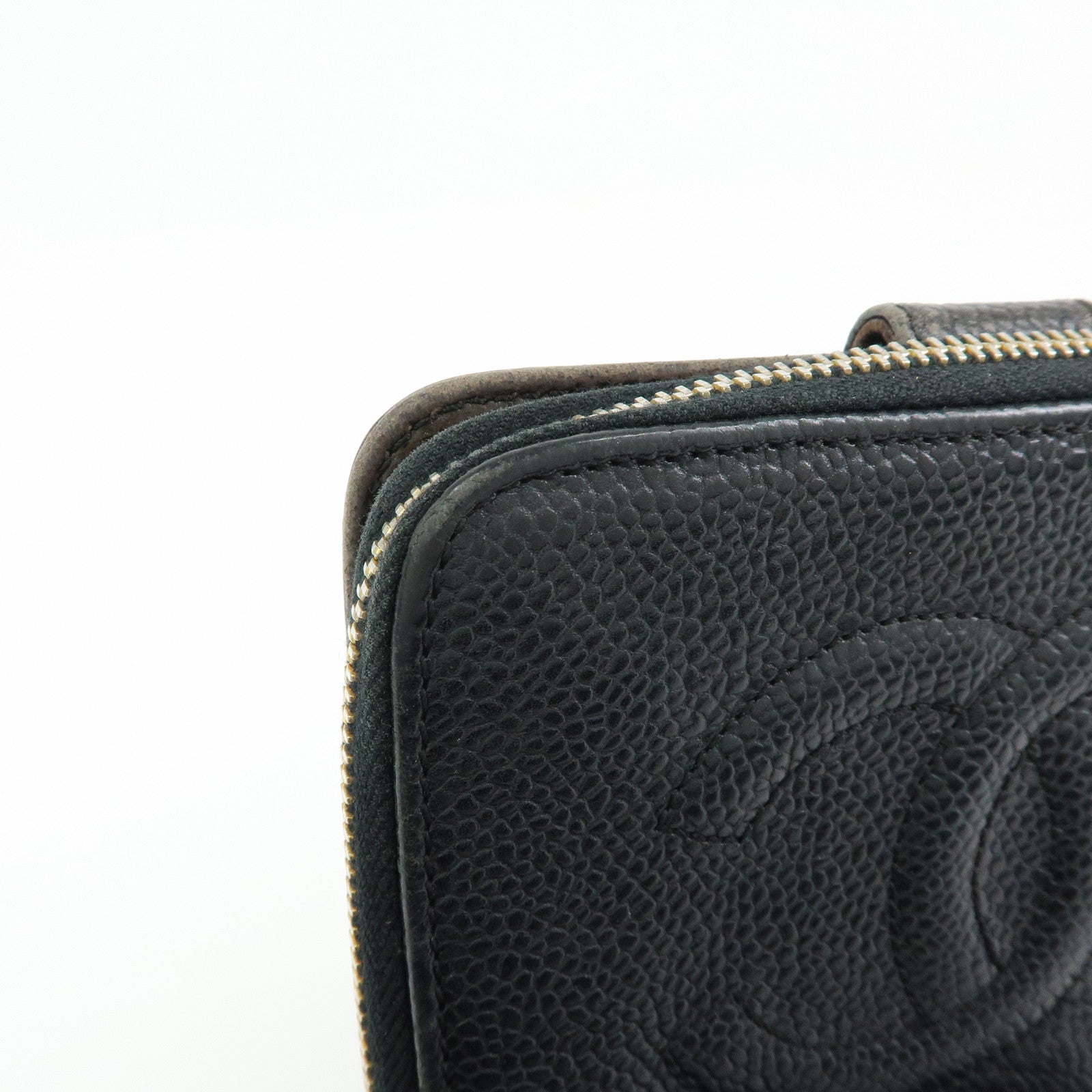 CHANEL COCO Mark Cavairskin Compact Bi-Fold Wallet Black