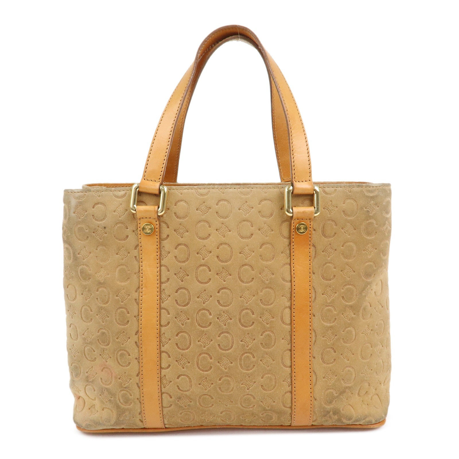 CELINE C Macadam Suede Leather Hand Bag Tote Bag Brown Gold HDW