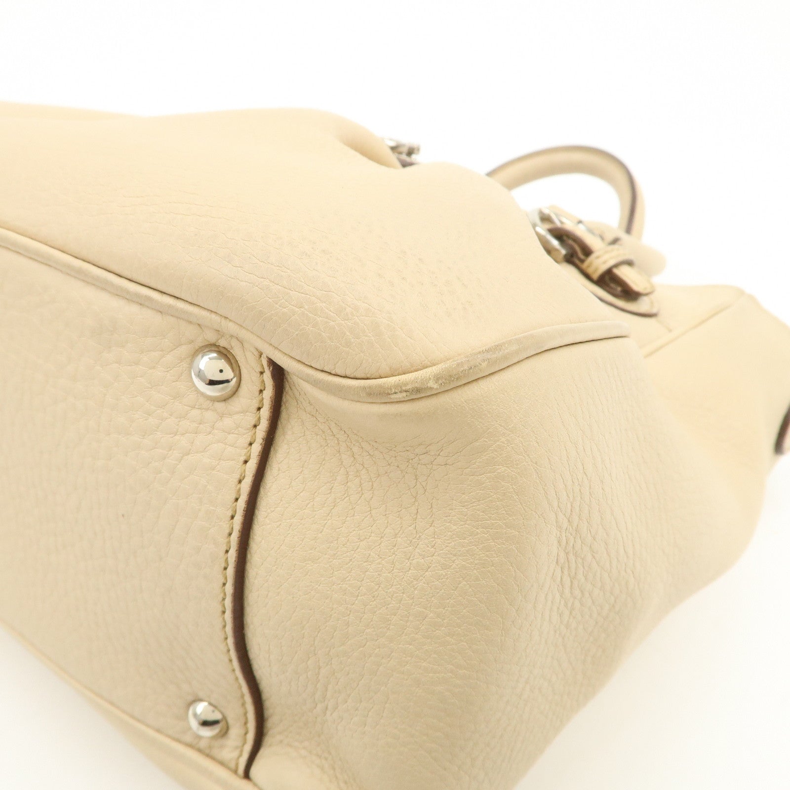 Ferragamo Gancini Leather 2Way Bag Hand Bag Shoulder Bag Beige