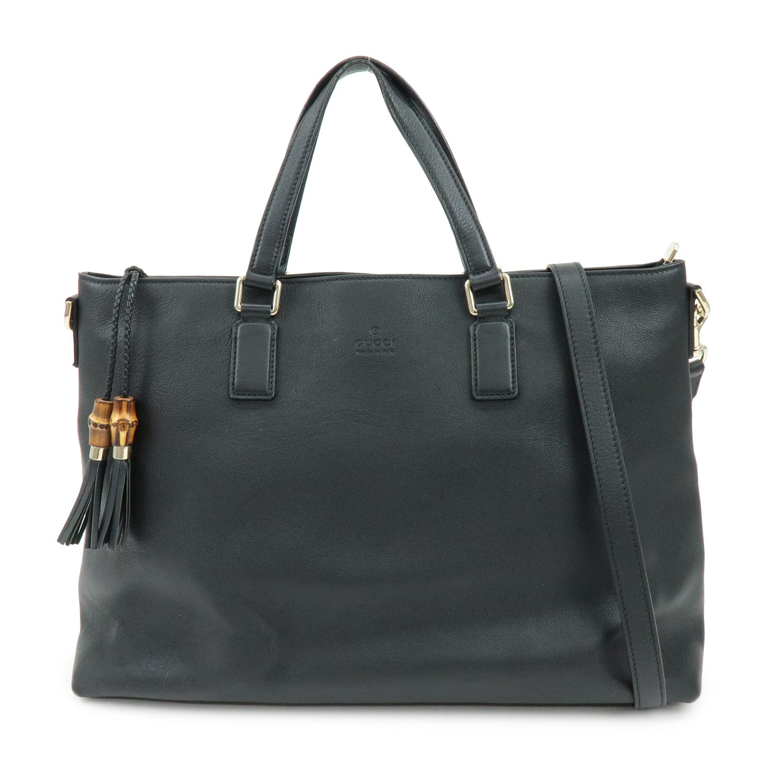 GUCCI Bamboo Leather 2Way Bag Tote Bag Shoulder Bag Black 365345