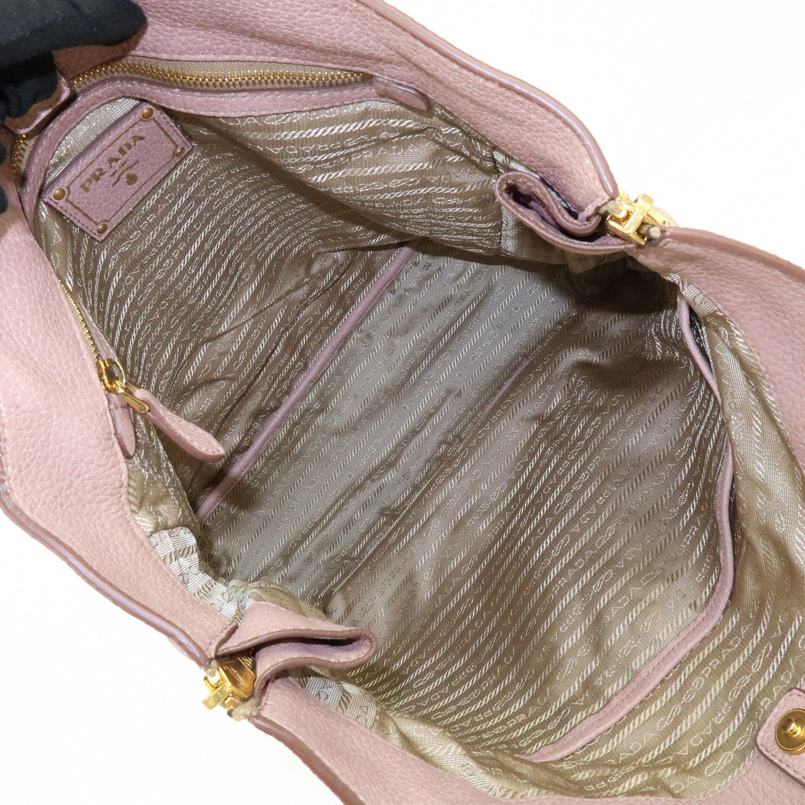 PRADA Logo Leather Tote Bag Shoulder Bag Pink