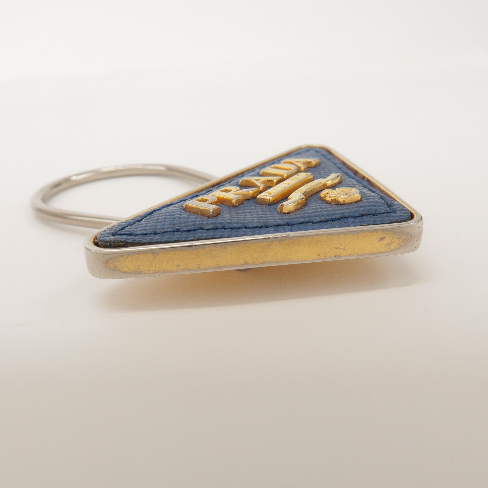 PRADA Triangle Logo Metal Saffiano Leather Set of 2 Key Holders