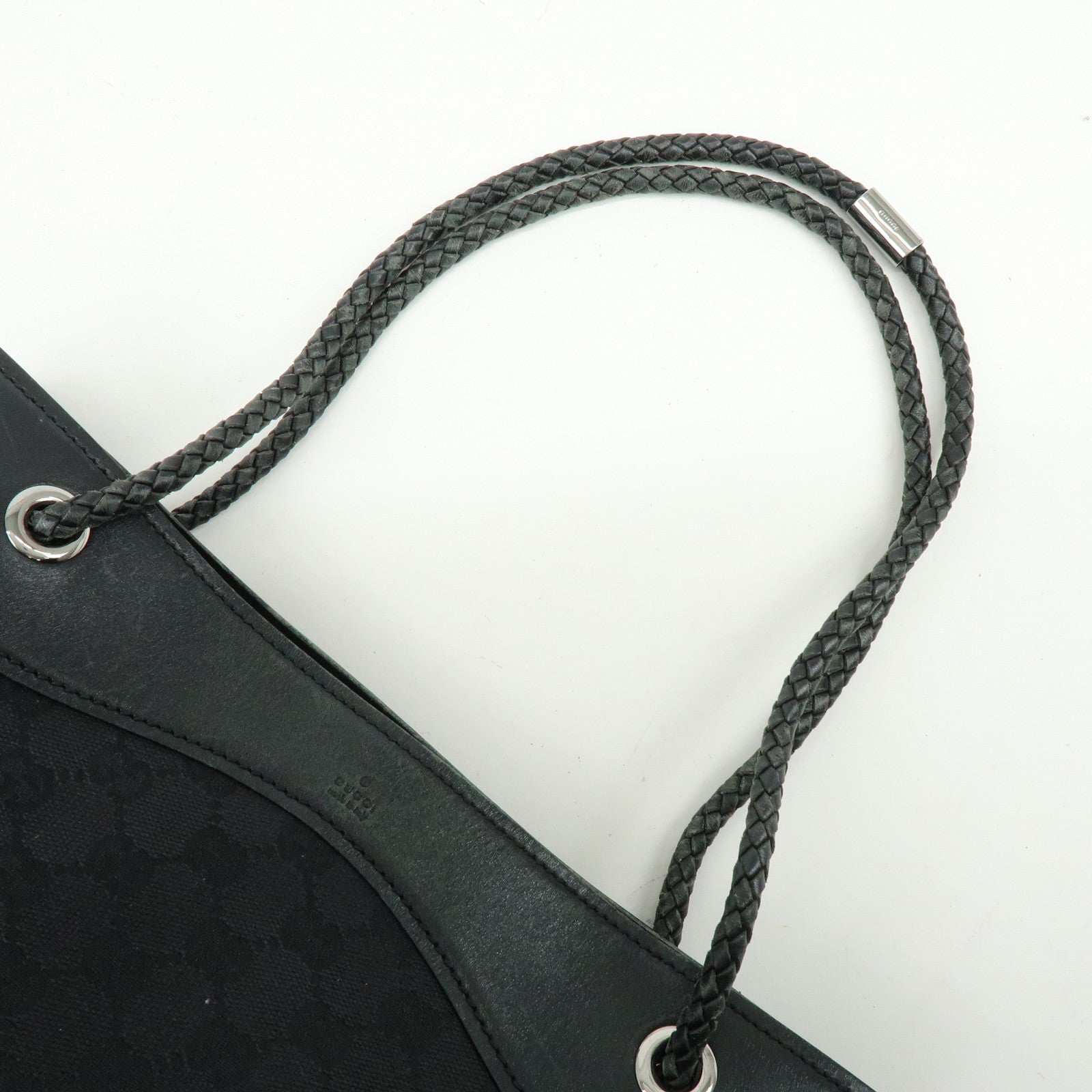 GUCCI GG Canvas Leather Tote Bag Shoulder Bag Black 109141