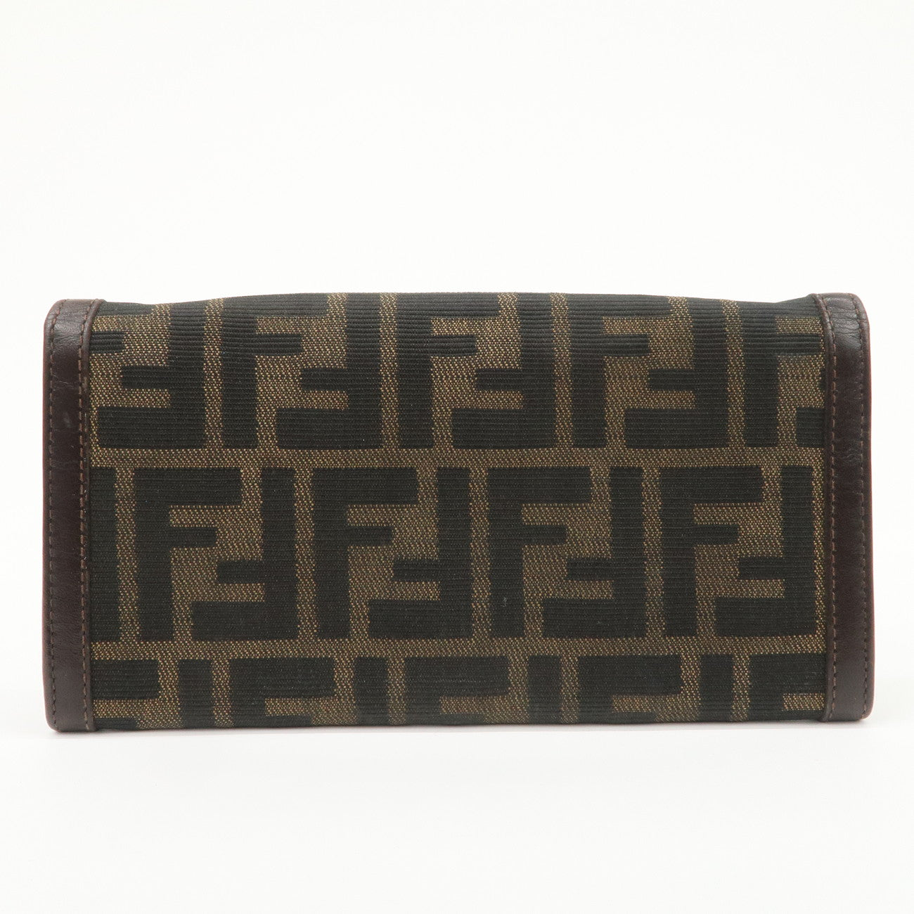 FENDI Zucca Canvas Leather Bi-Fold Long Wallet Brown 30851