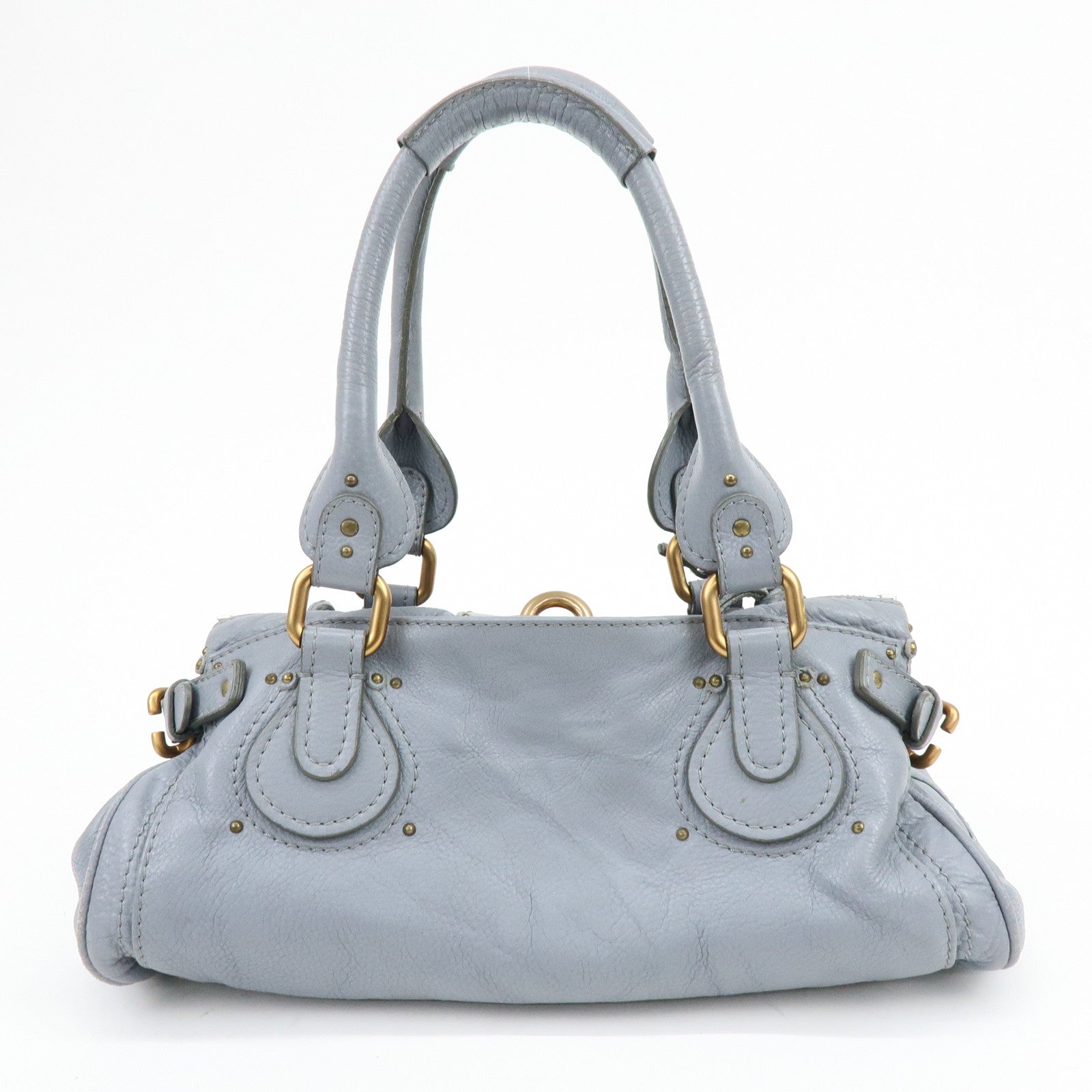 Chloe Paddington Leather Hand Bag Shoulder Bag Boston Bag Gray