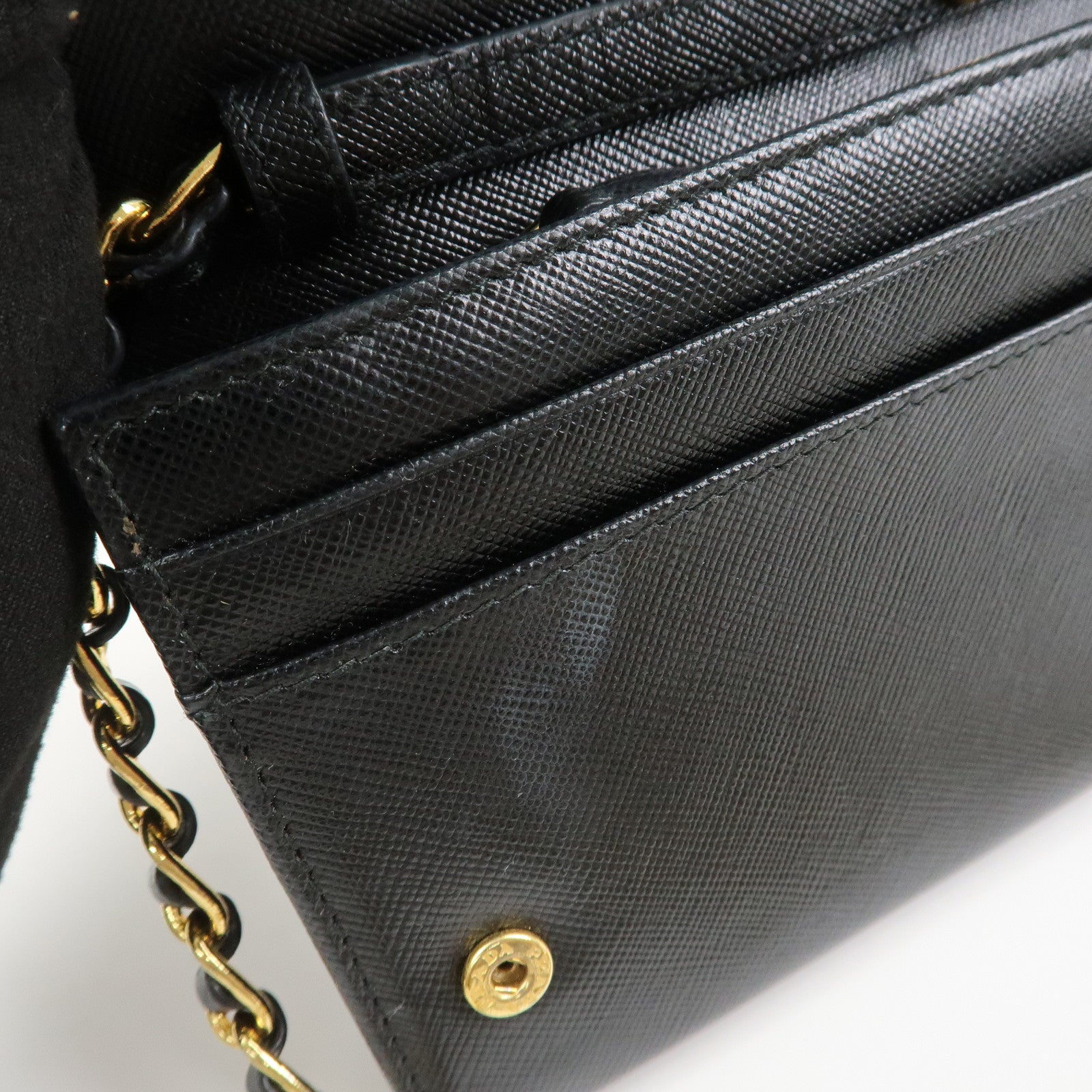 PRADA Saffiano Leather Chain Wallet WOC Black 1M1290