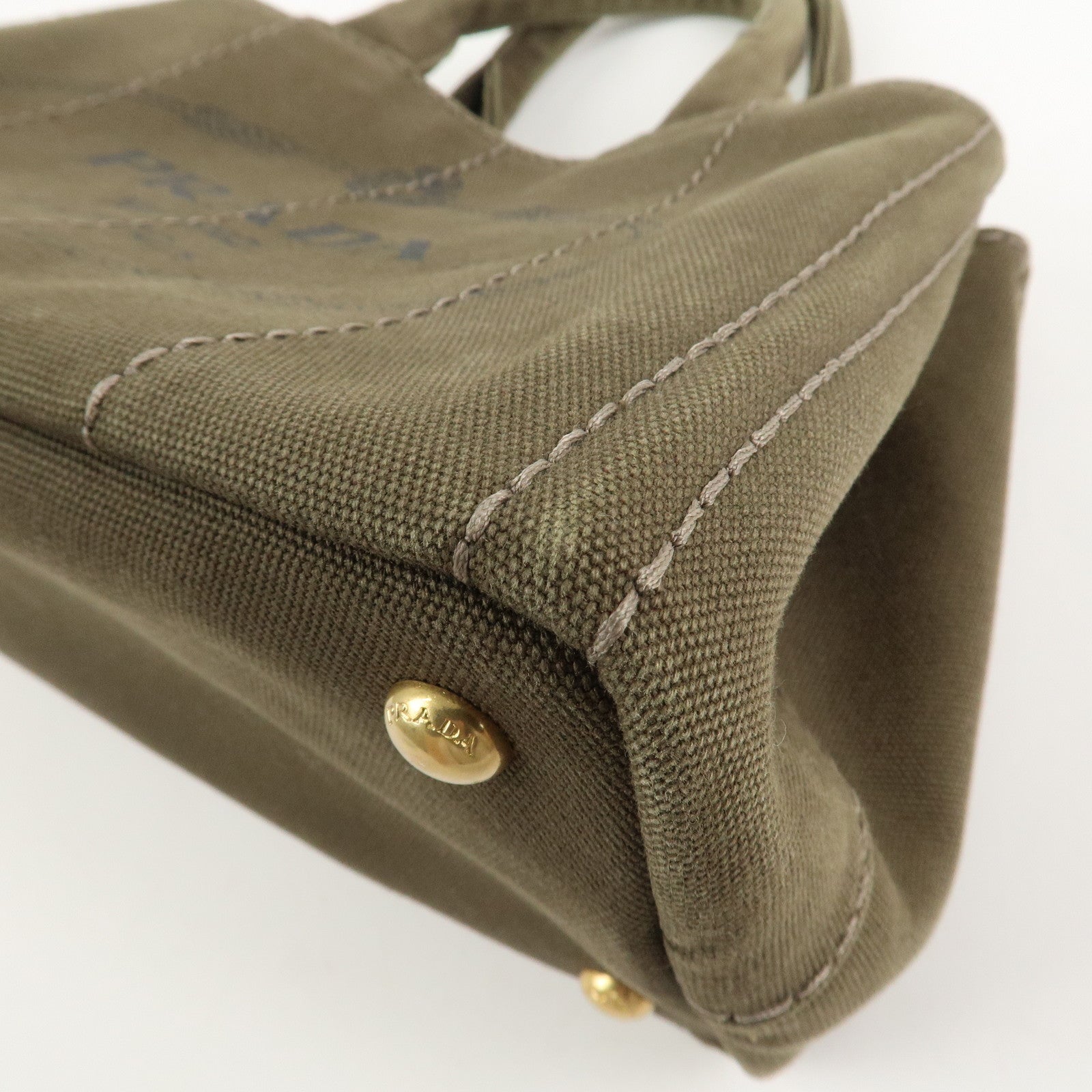 PRADA Logo Canapa Mini Canvas Tote Bag Hand Bag Khaki BN2439