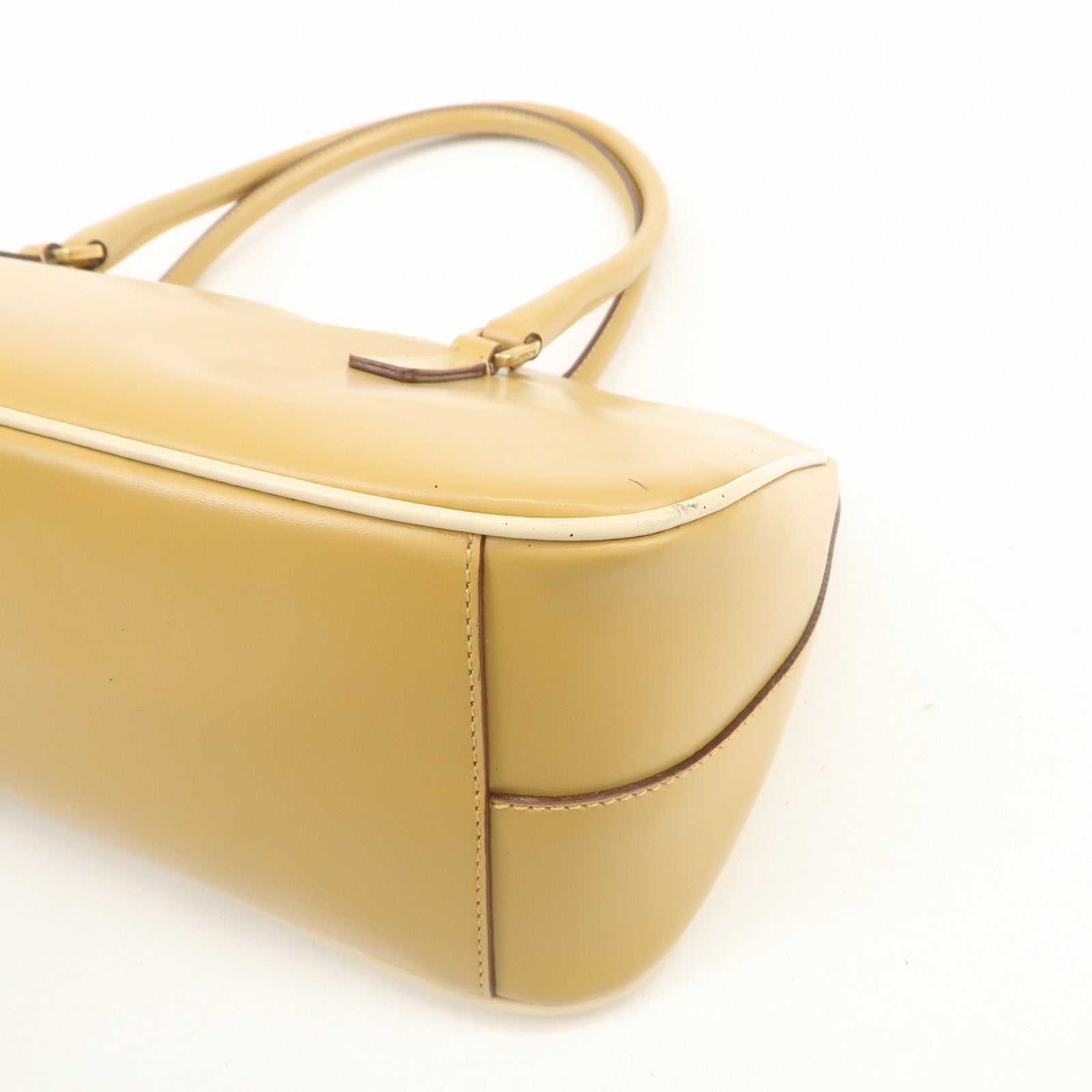 PRADA Leather Shoulder Bag Hand Bag Light Brown