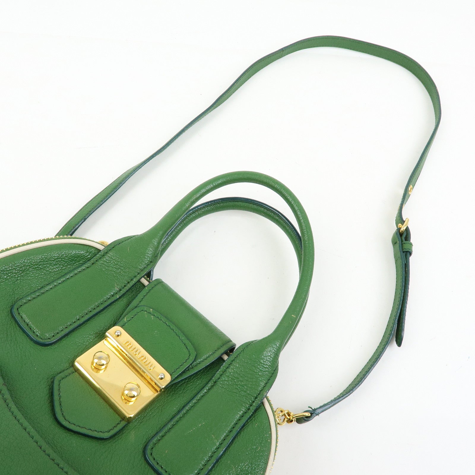 MIU MIU Madras Leather 2Way Bag Hand Bag Shoulder Bag Green