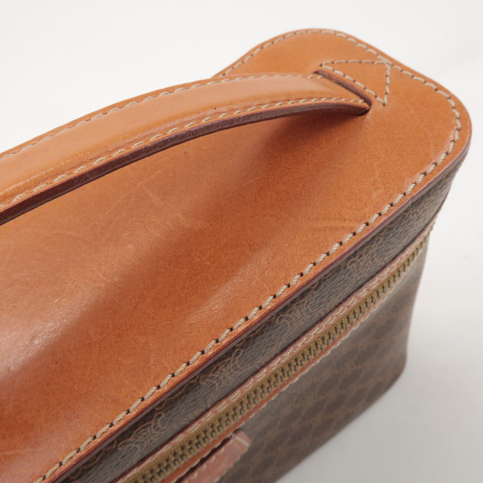 CELINE Macadam PVC Leather Hand Bag Vanity Bag Brown
