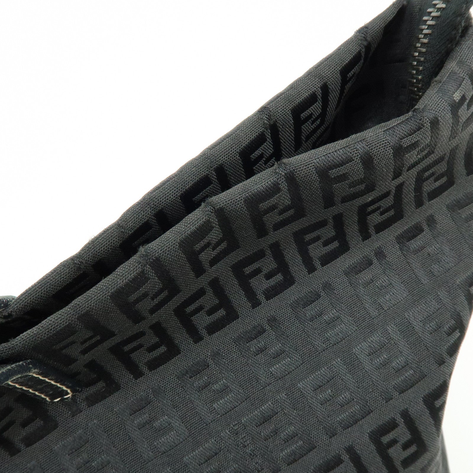 FENDI Zucchino Jacquard Canvas Leather Tote Bag Shoulder Bag 8BH025