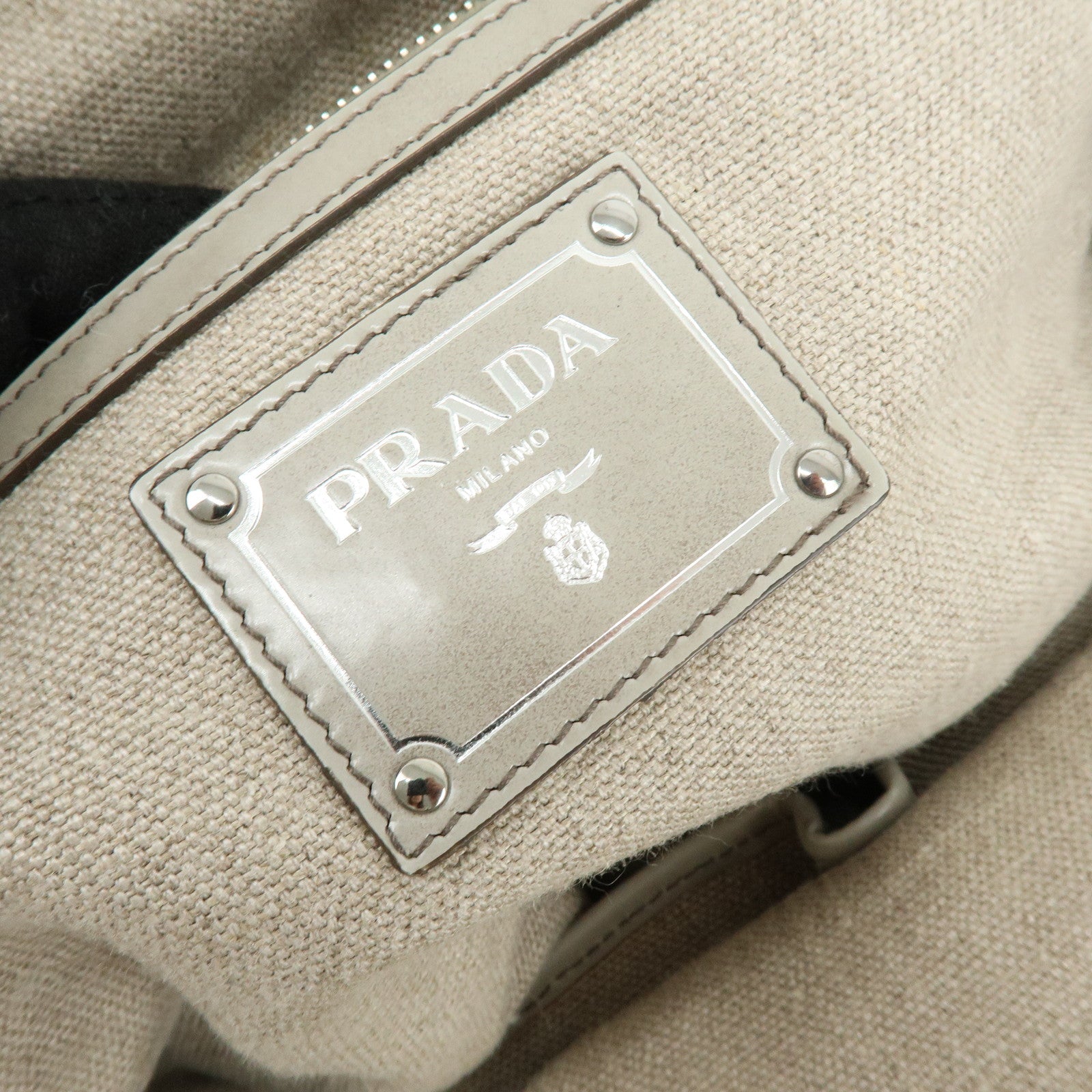 PRADA Denim Boston Bag Hand Bag Natural BN1886