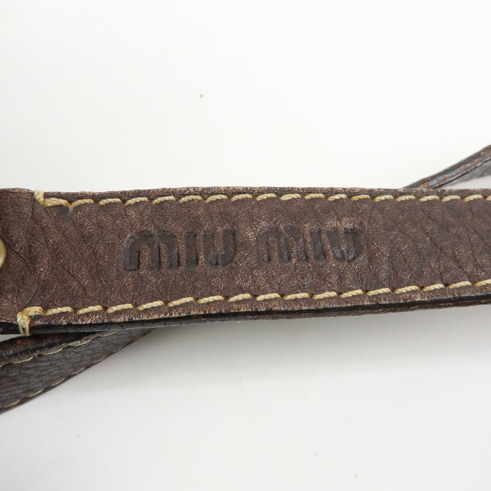 MIU MIU Denim Leather Shoulder Bag Hand Bag Indigo Blue Brown