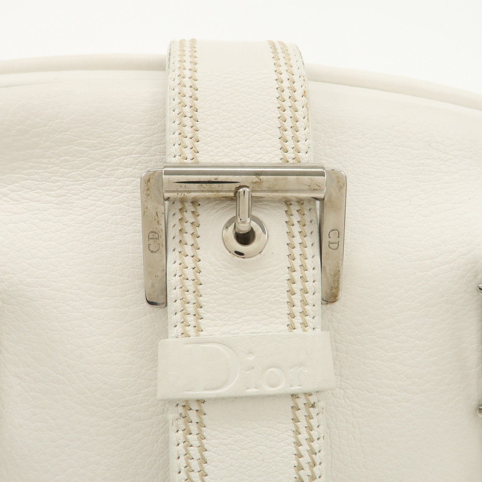 Christian Dior Logo Leather Hand Bag Boston Bag White