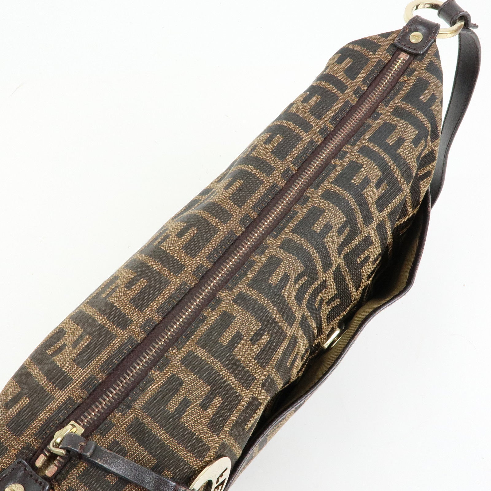 FENDI Zucca Canvas Leather Shoulder Bag Black Brown 8BT191‑JWU