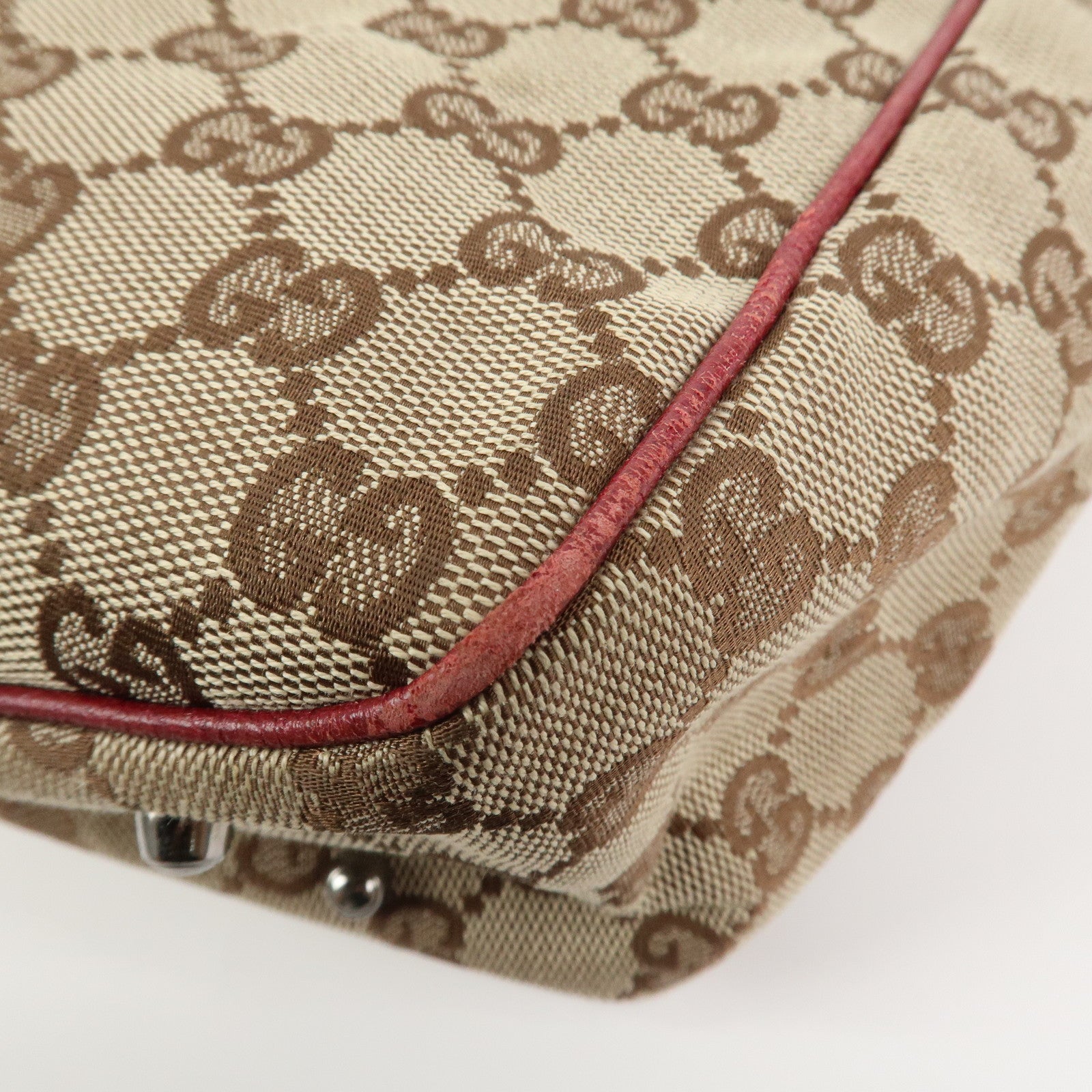 GUCCI GG Canvas Leather Hand Bag Tote Bag Beige Red 113019