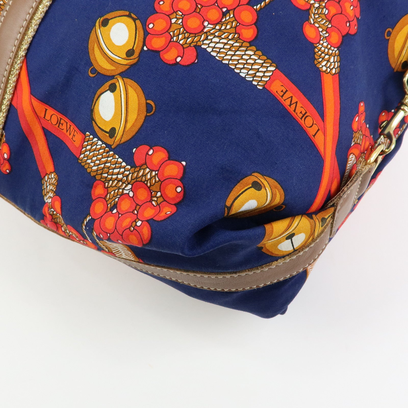LOEWE Canvas Leather Boston Bag Travel Bag Navy Red Brown